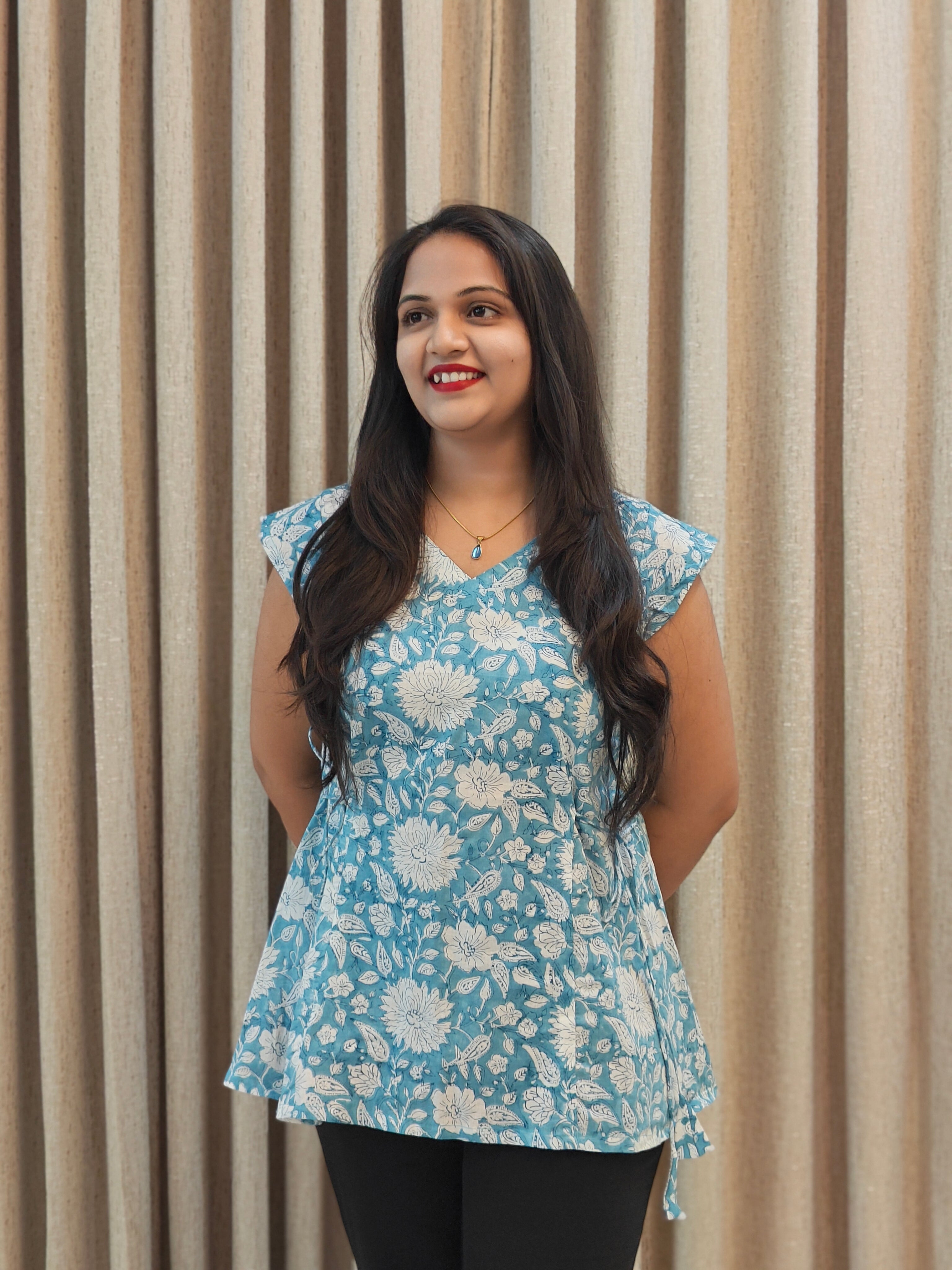 Handblock Print Cotton Tunic - Blue