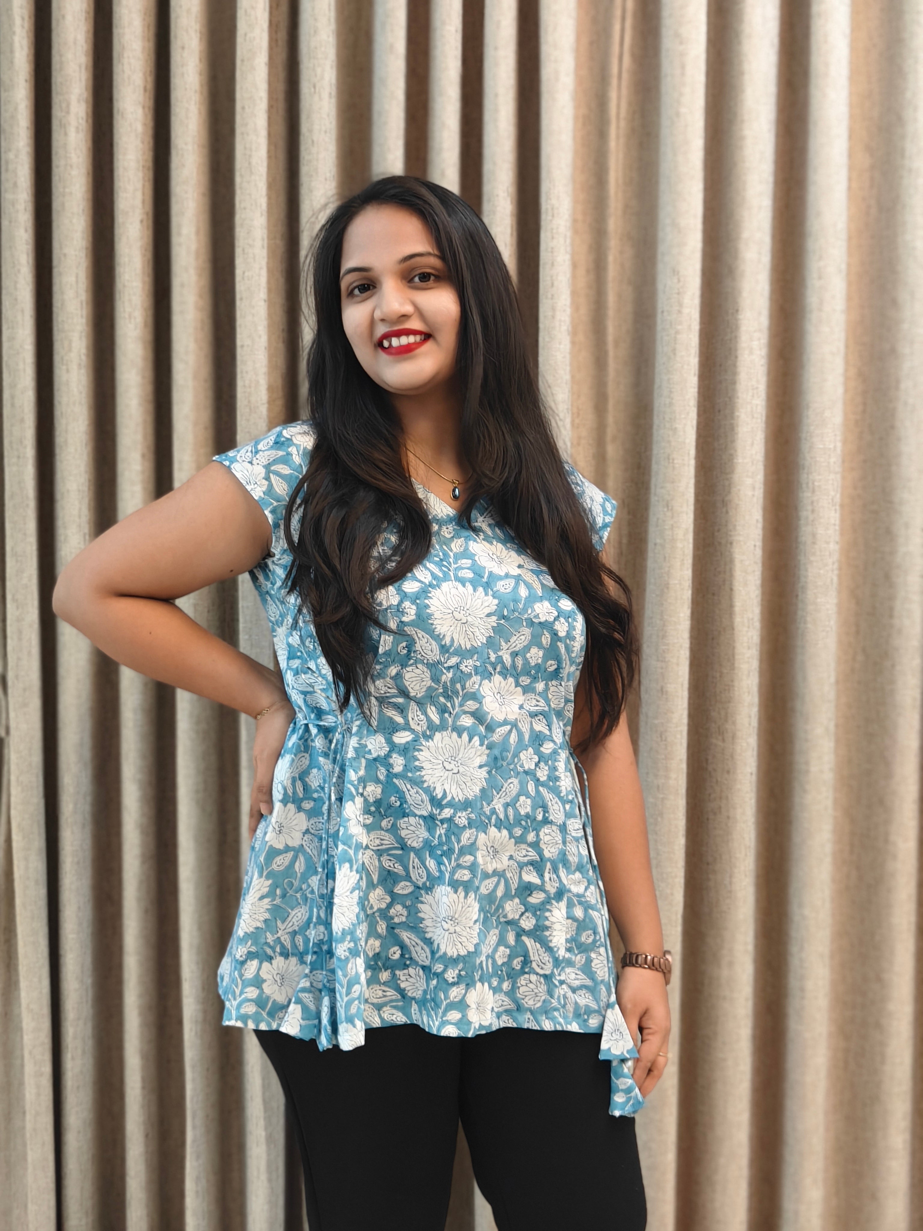 Handblock Print Cotton Tunic - Blue