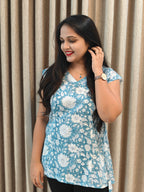 Handblock Print Cotton Tunic - Blue