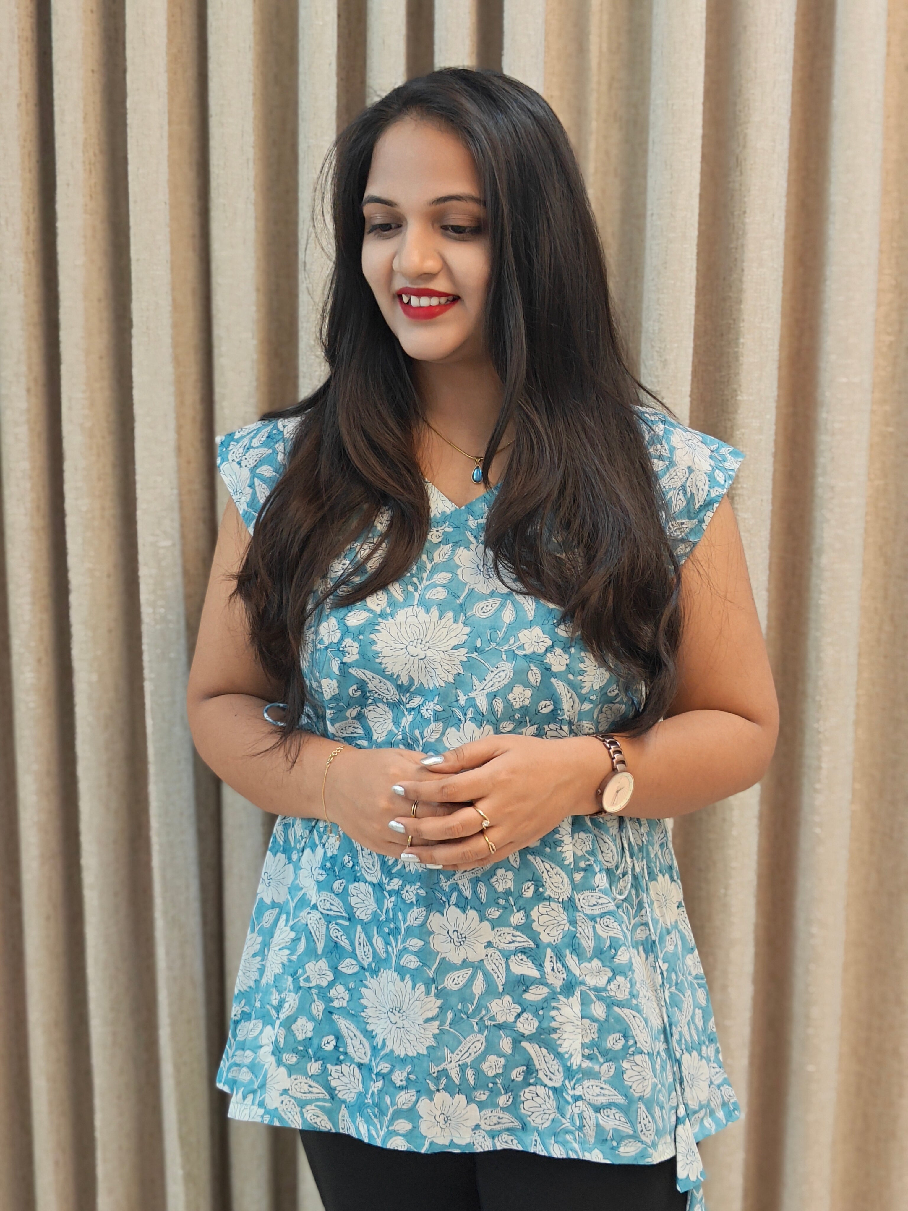 Handblock Print Cotton Tunic - Blue