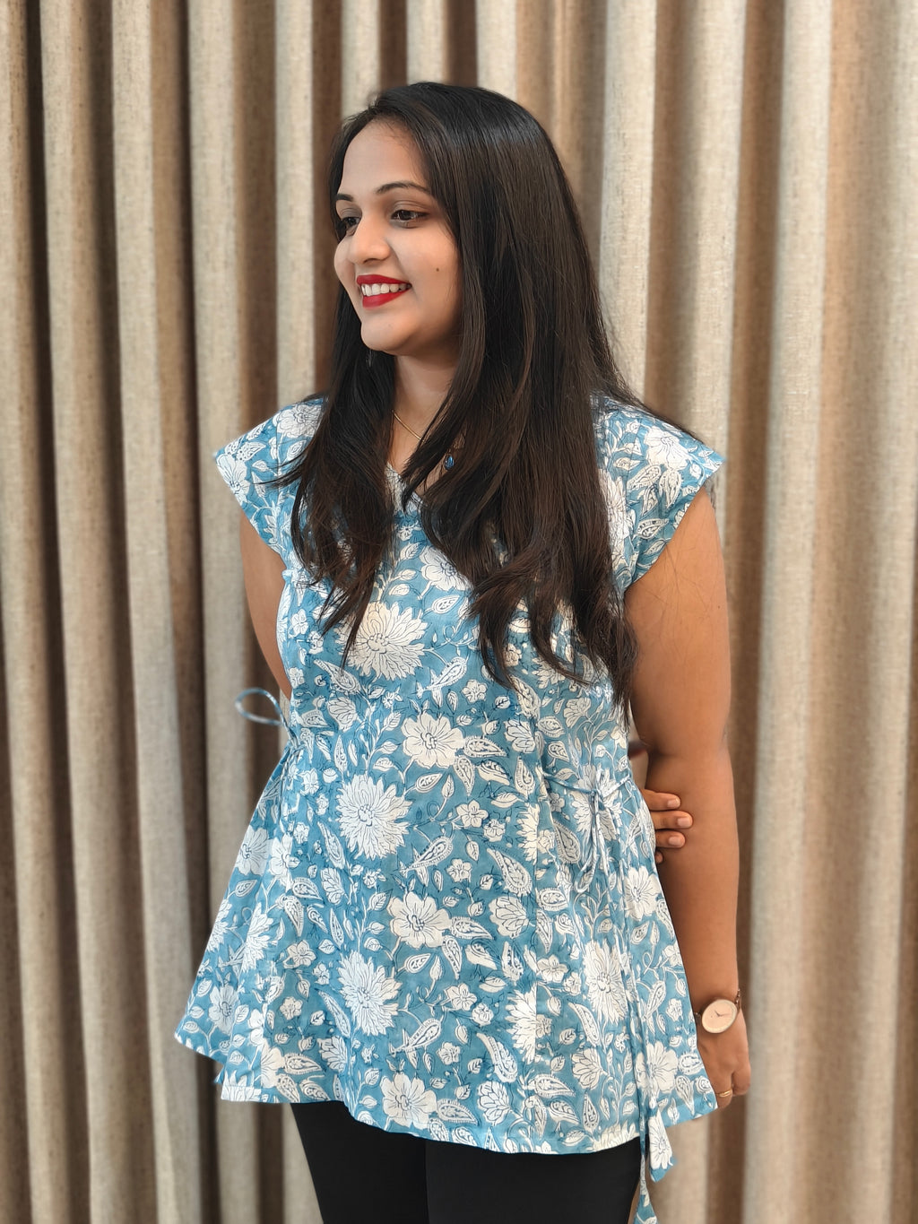 Handblock Print Cotton Tunic - Blue