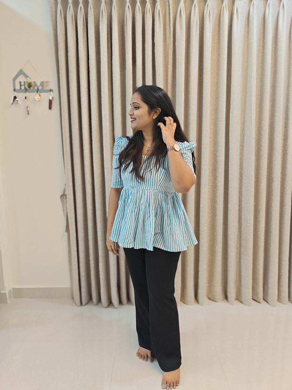 Handblock Print Cotton Peplum Top - Floral