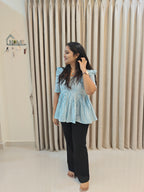 Handblock Print Cotton Peplum Top - Floral