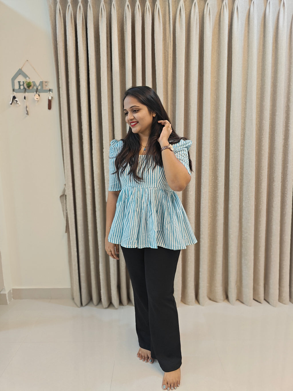 Handblock Print Cotton Peplum Top - Floral