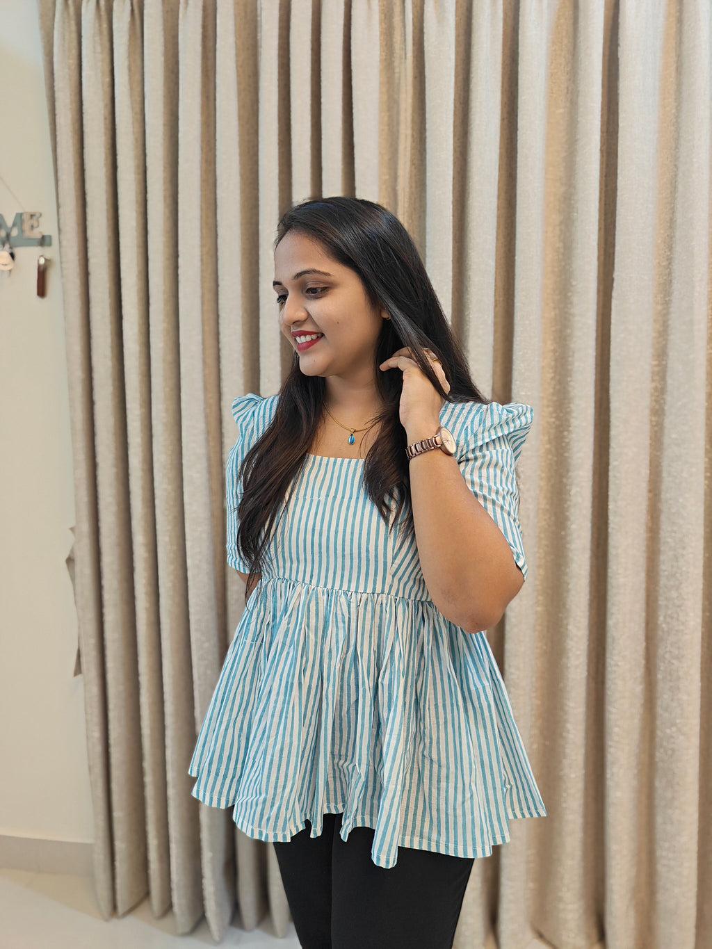 Handblock Print Cotton Peplum Top - Floral