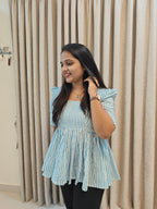 Handblock Print Cotton Peplum Top - Floral