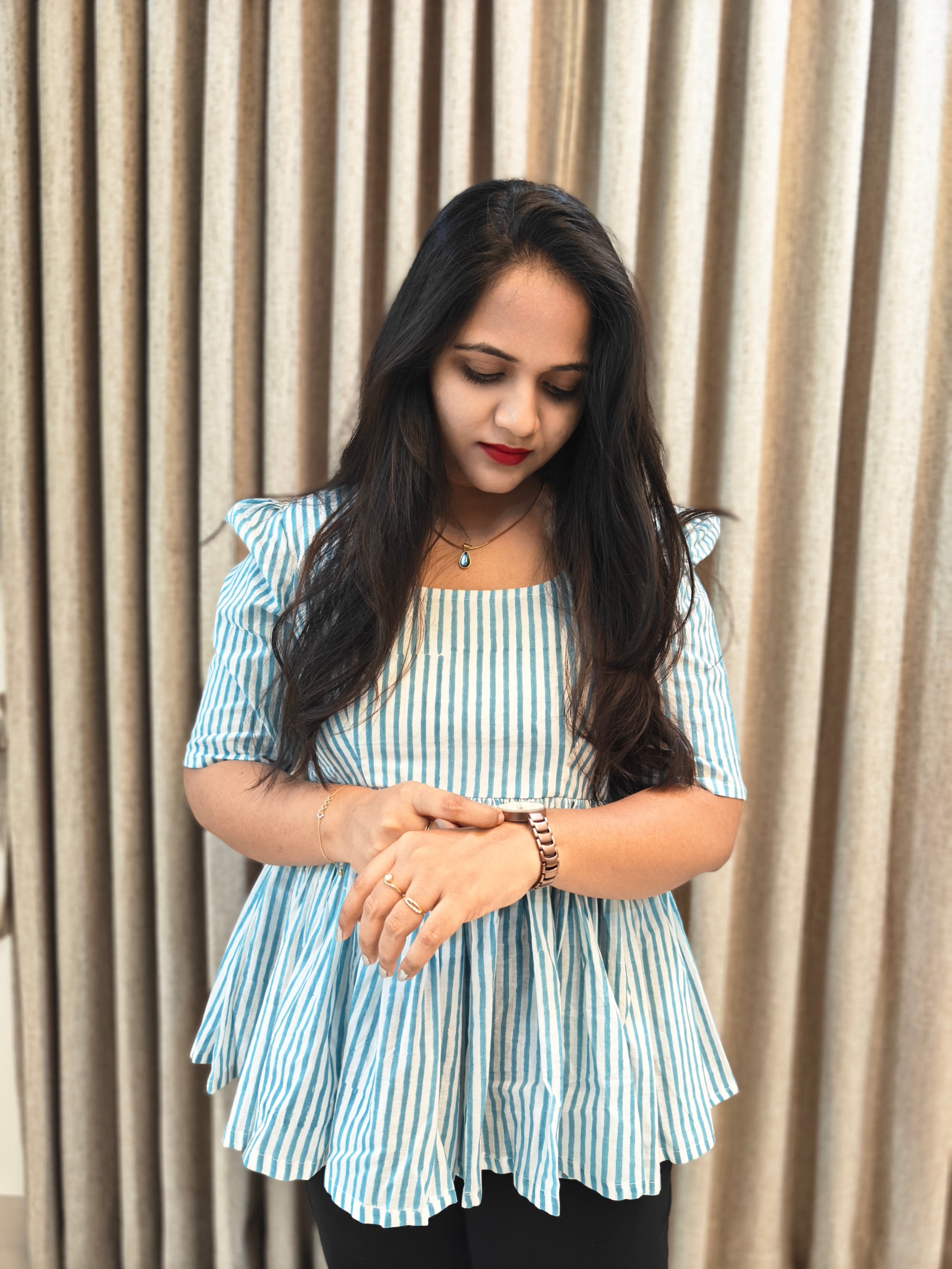 Handblock Print Cotton Peplum Top - Floral