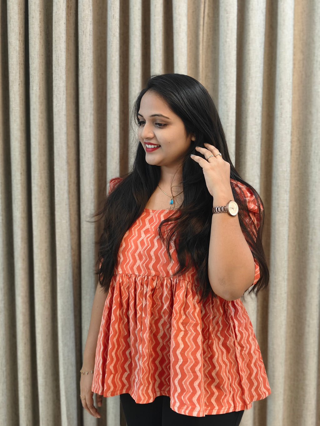 Handblock Print Cotton Peplum Top