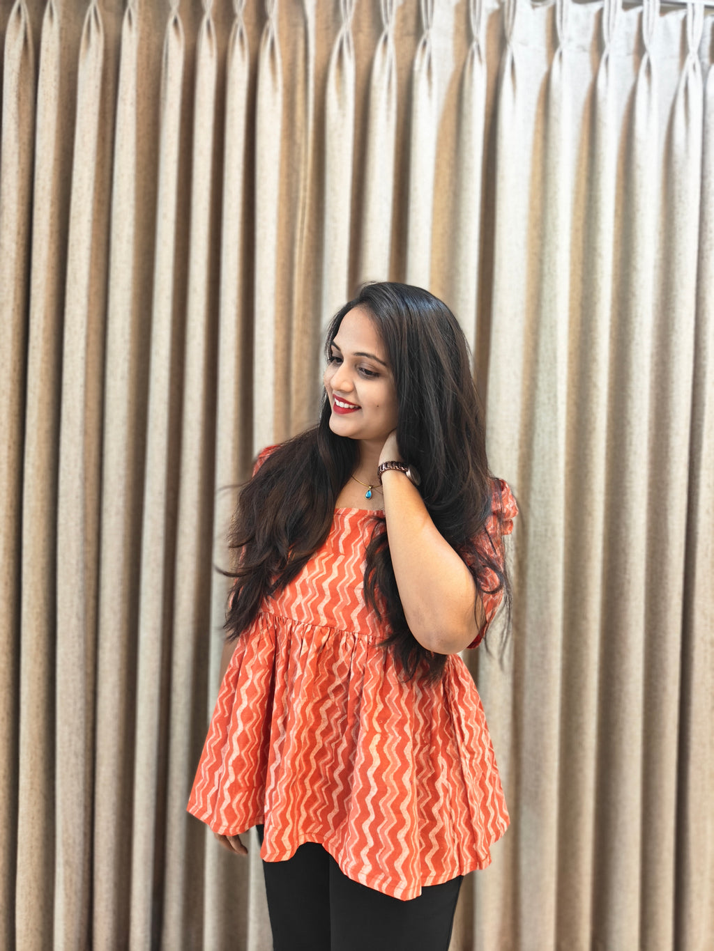 Handblock Print Cotton Peplum Top