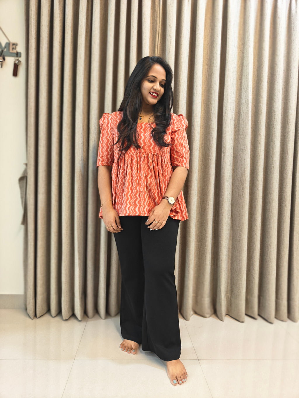 Handblock Print Cotton Peplum Top