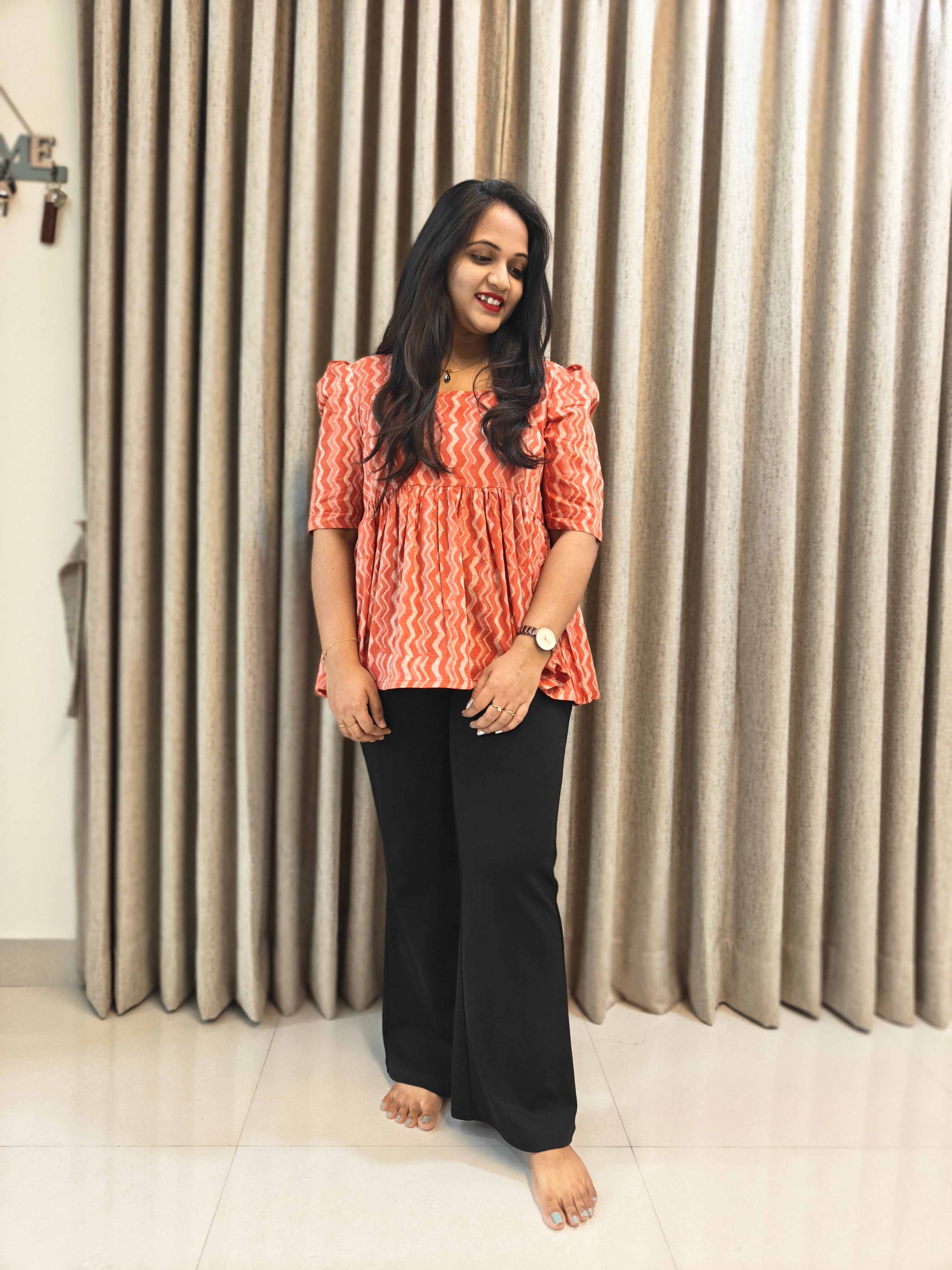 Handblock Print Cotton Peplum Top
