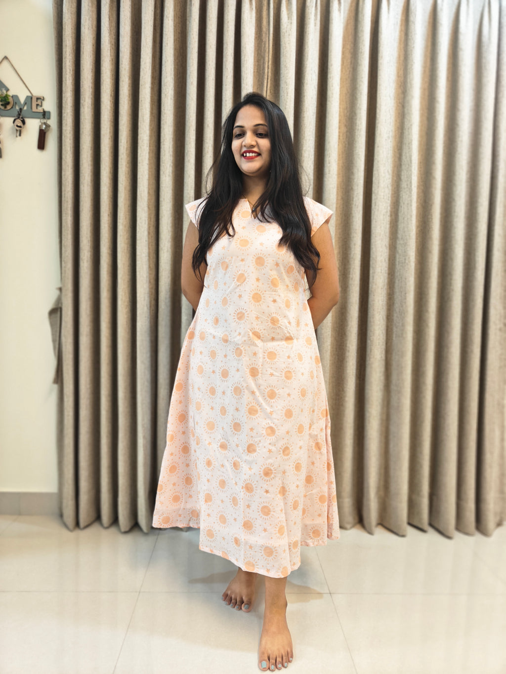 Handblock Print Cotton A-Line Frock - Midi Length
