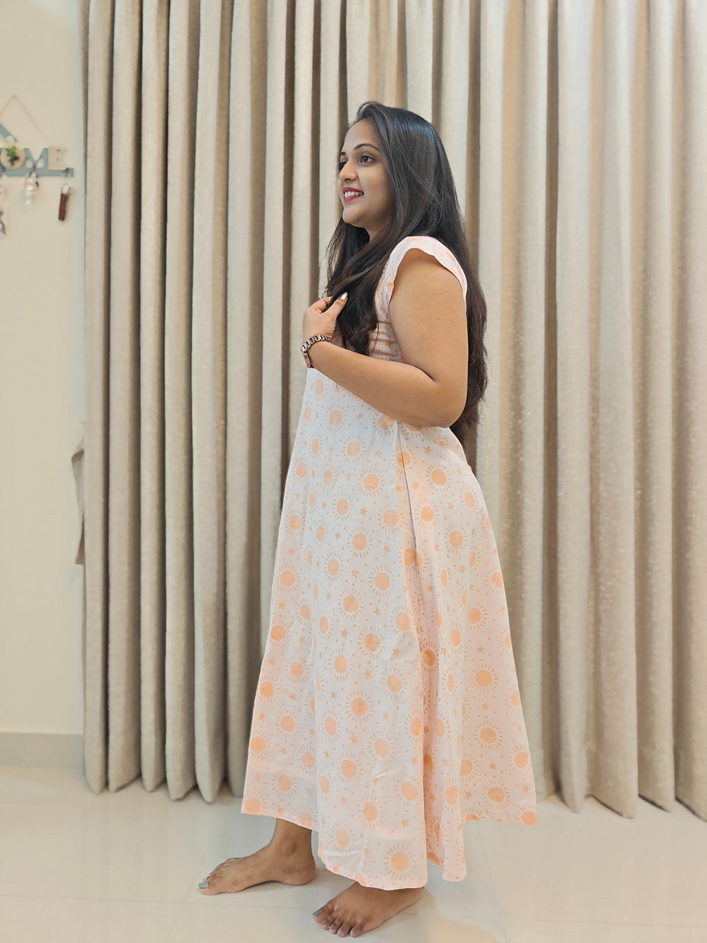 Handblock Print Cotton A-Line Frock - Midi Length
