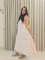 Handblock Print Cotton A-Line Frock - Midi Length