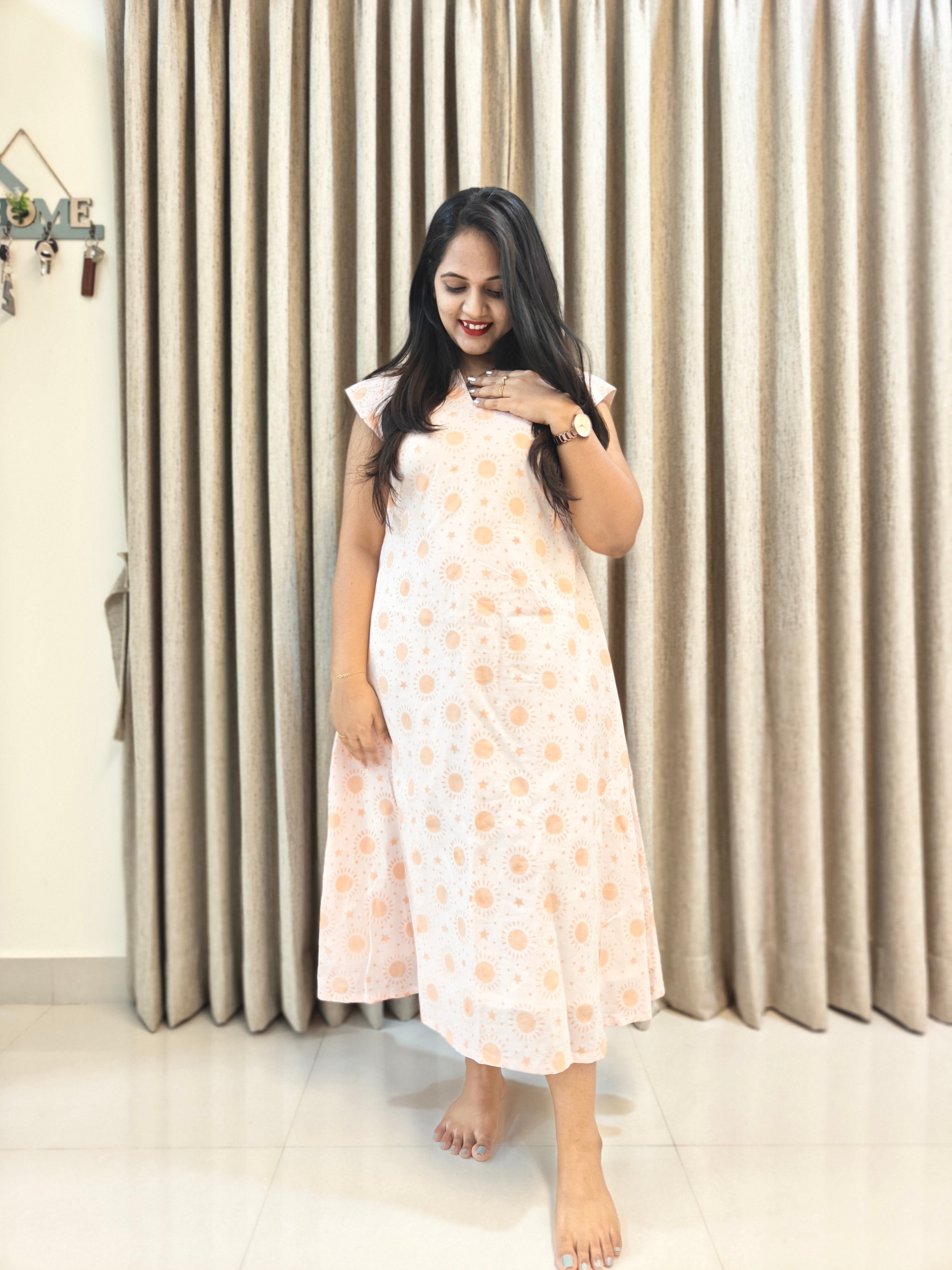 Handblock Print Cotton A-Line Frock - Midi Length