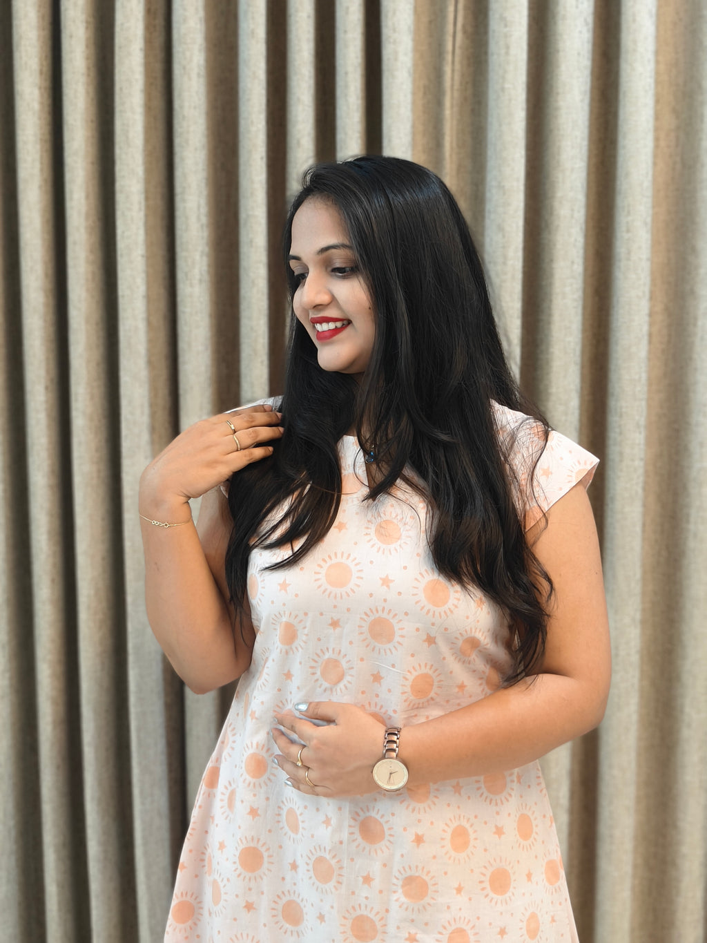 Handblock Print Cotton A-Line Frock - Midi Length