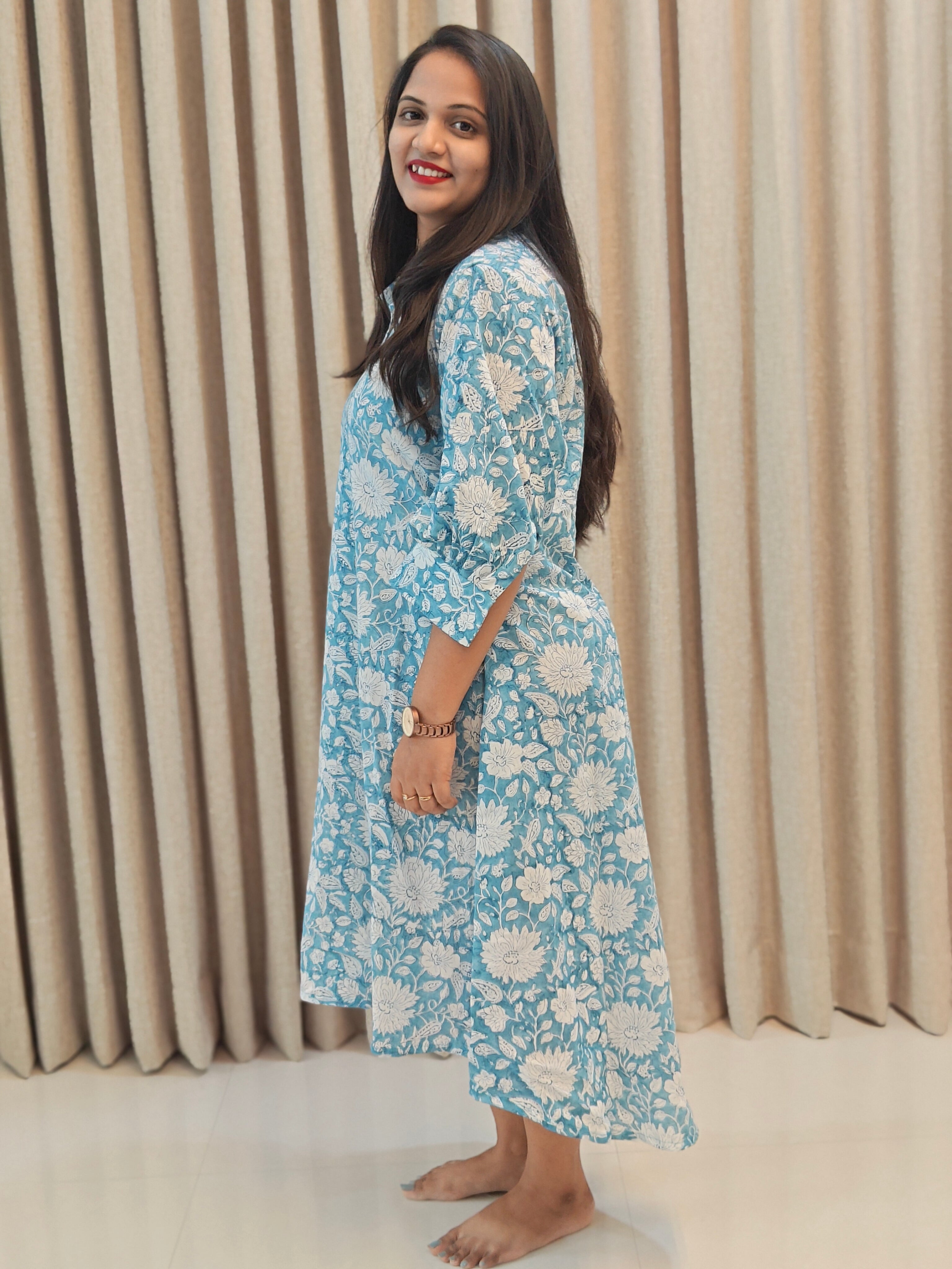 Handblock Print Cotton A-Line Asymmetric Frock