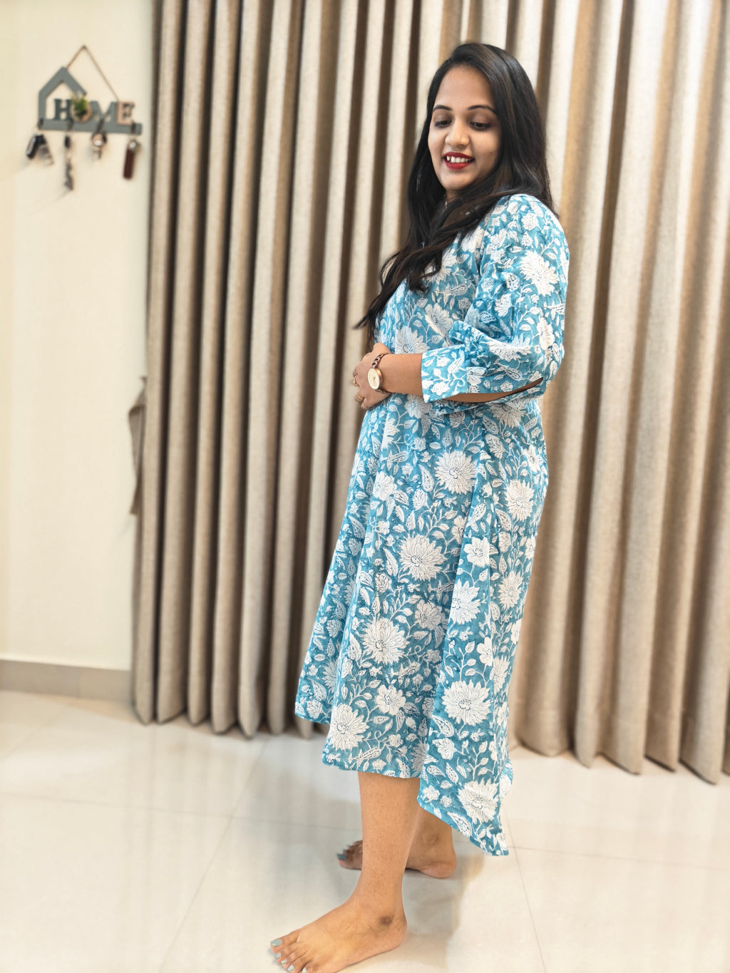 Handblock Print Cotton A-Line Asymmetric Frock