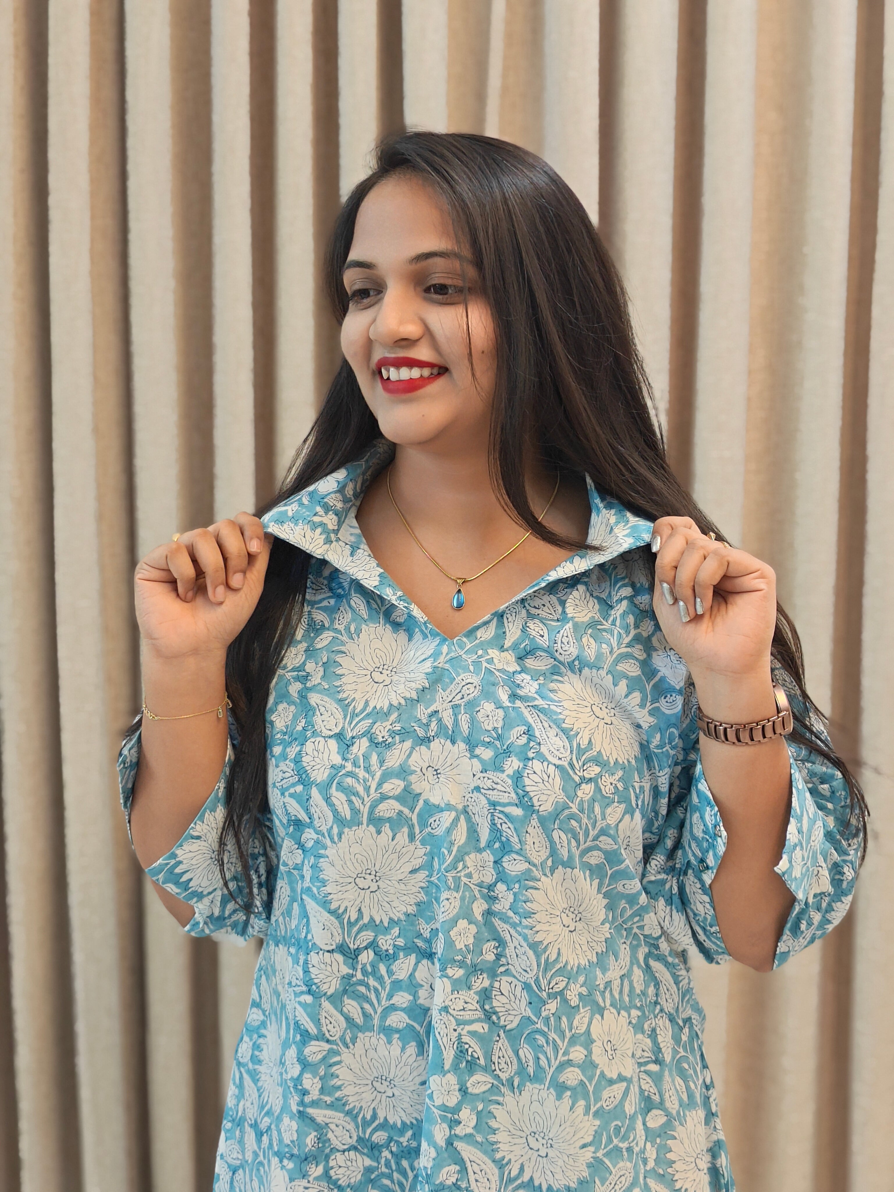 Handblock Print Cotton A-Line Asymmetric Frock