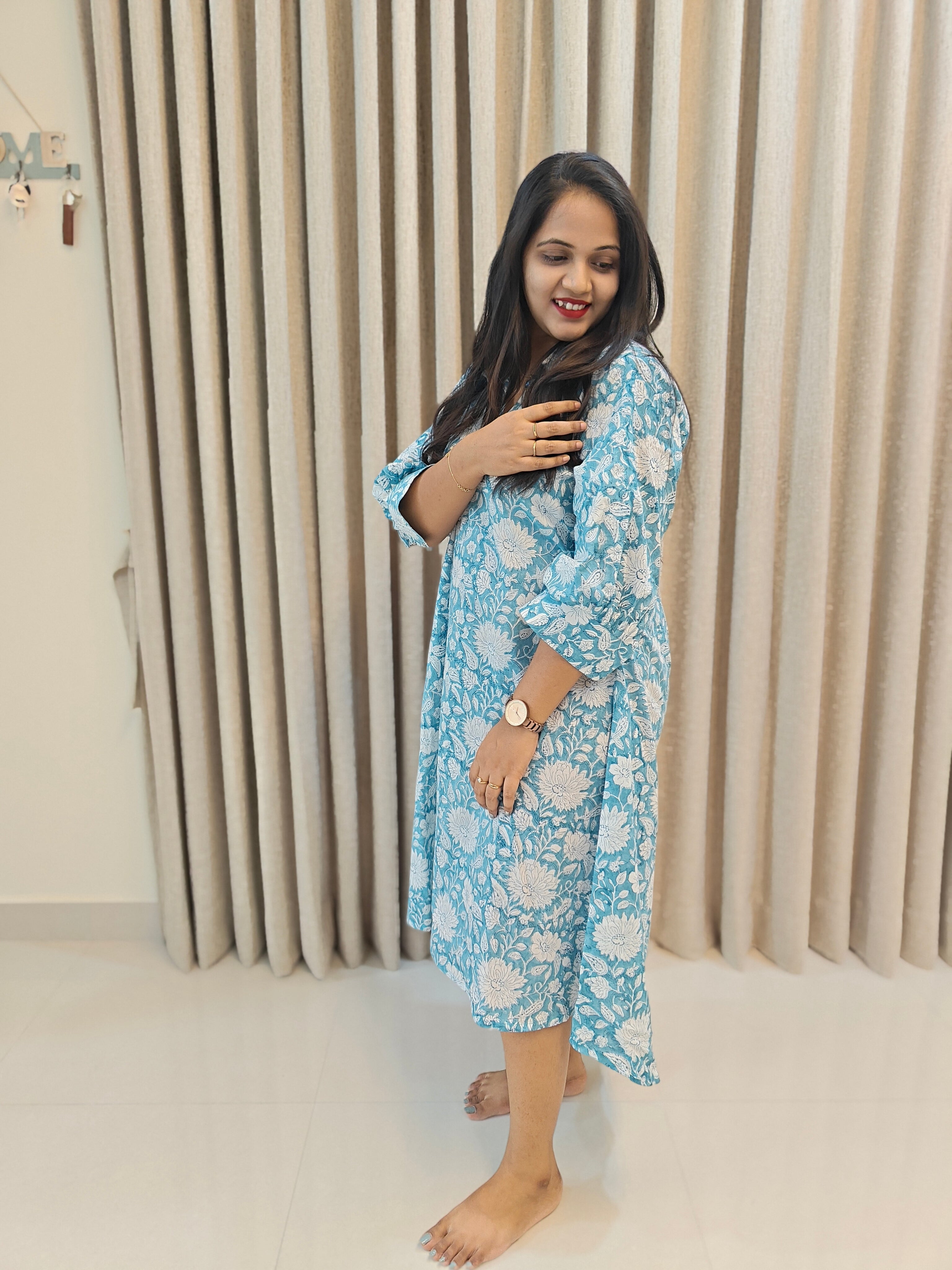 Handblock Print Cotton A-Line Asymmetric Frock