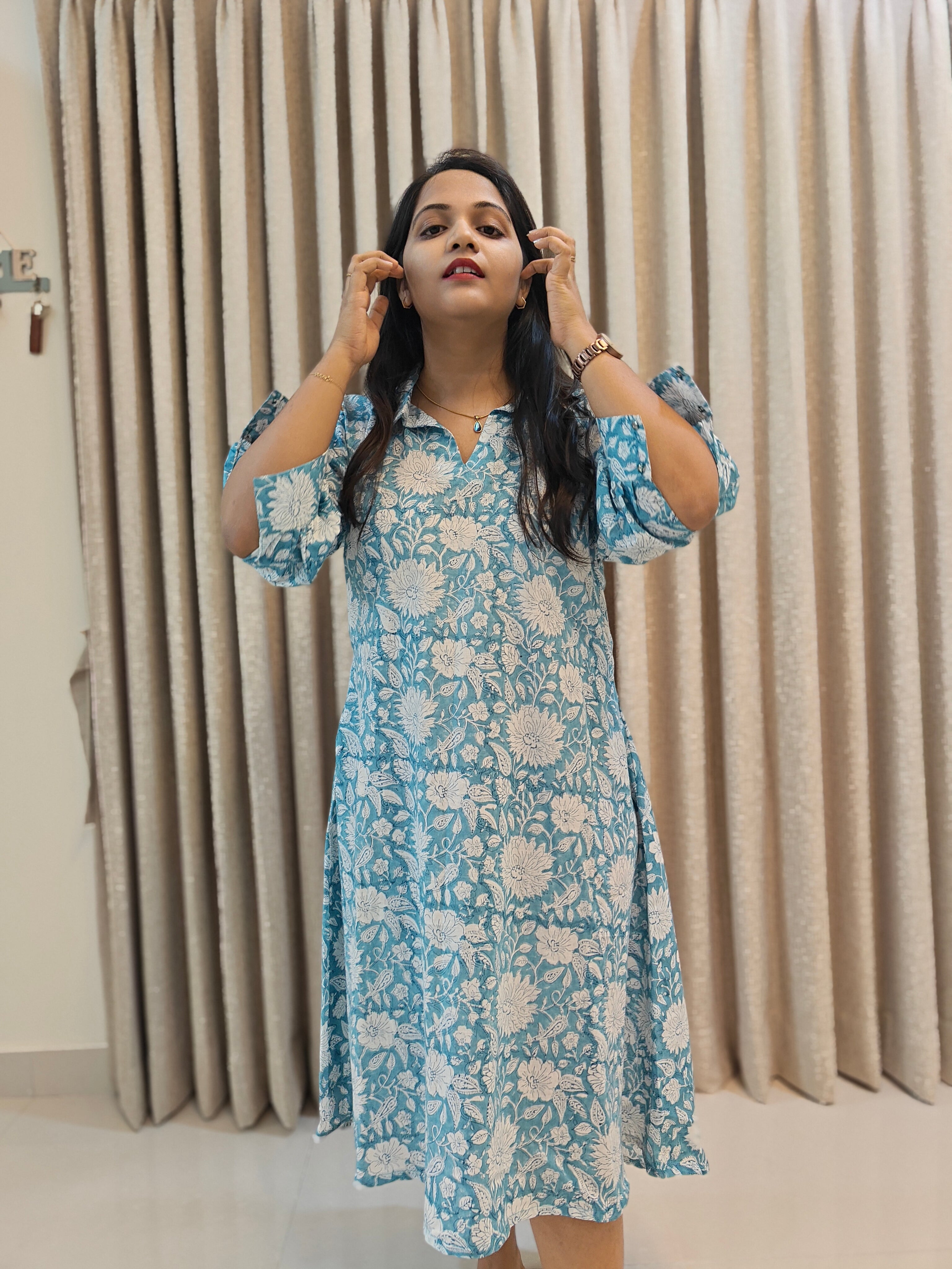 Handblock Print Cotton A-Line Asymmetric Frock