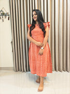Handblock Print Cotton A-Line Frock - Stripes