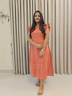 Handblock Print Cotton A-Line Frock - Stripes