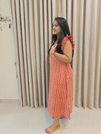 Handblock Print Cotton A-Line Frock - Stripes