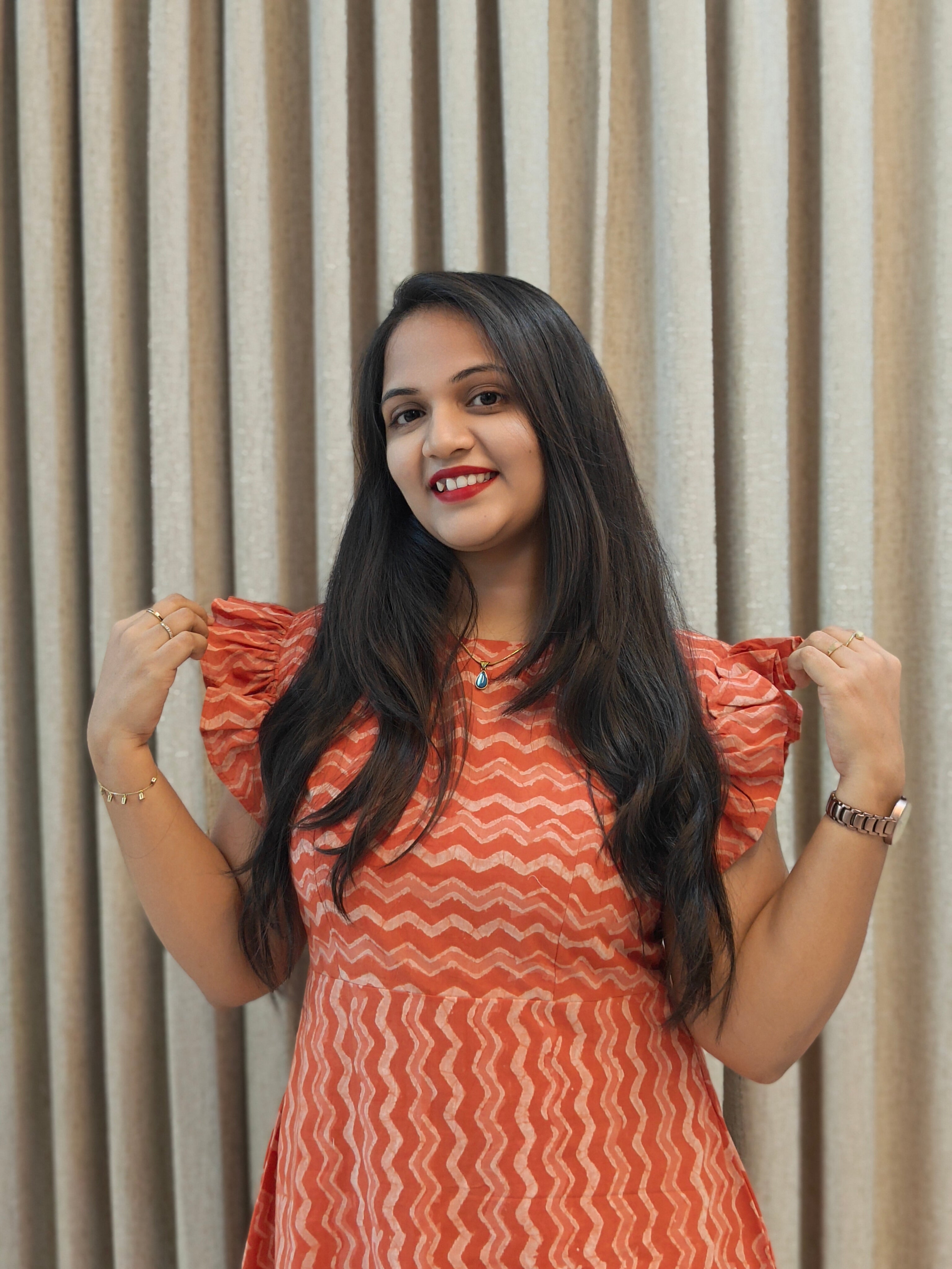Handblock Print Cotton A-Line Frock - Stripes