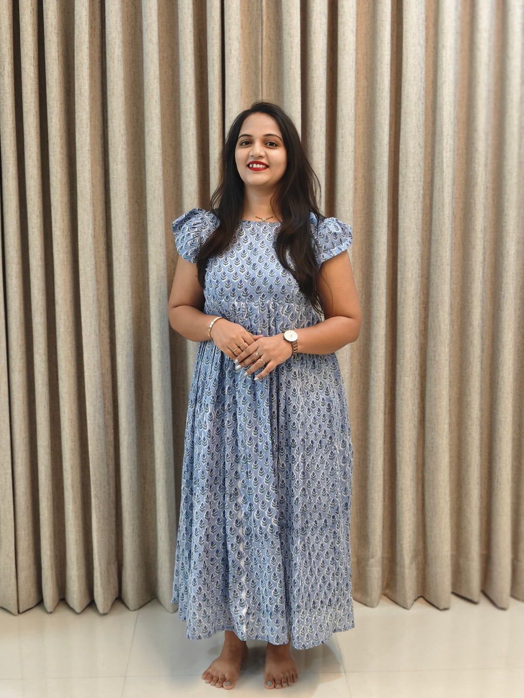 Handblock Print Mul Cotton Casual Wear Frock