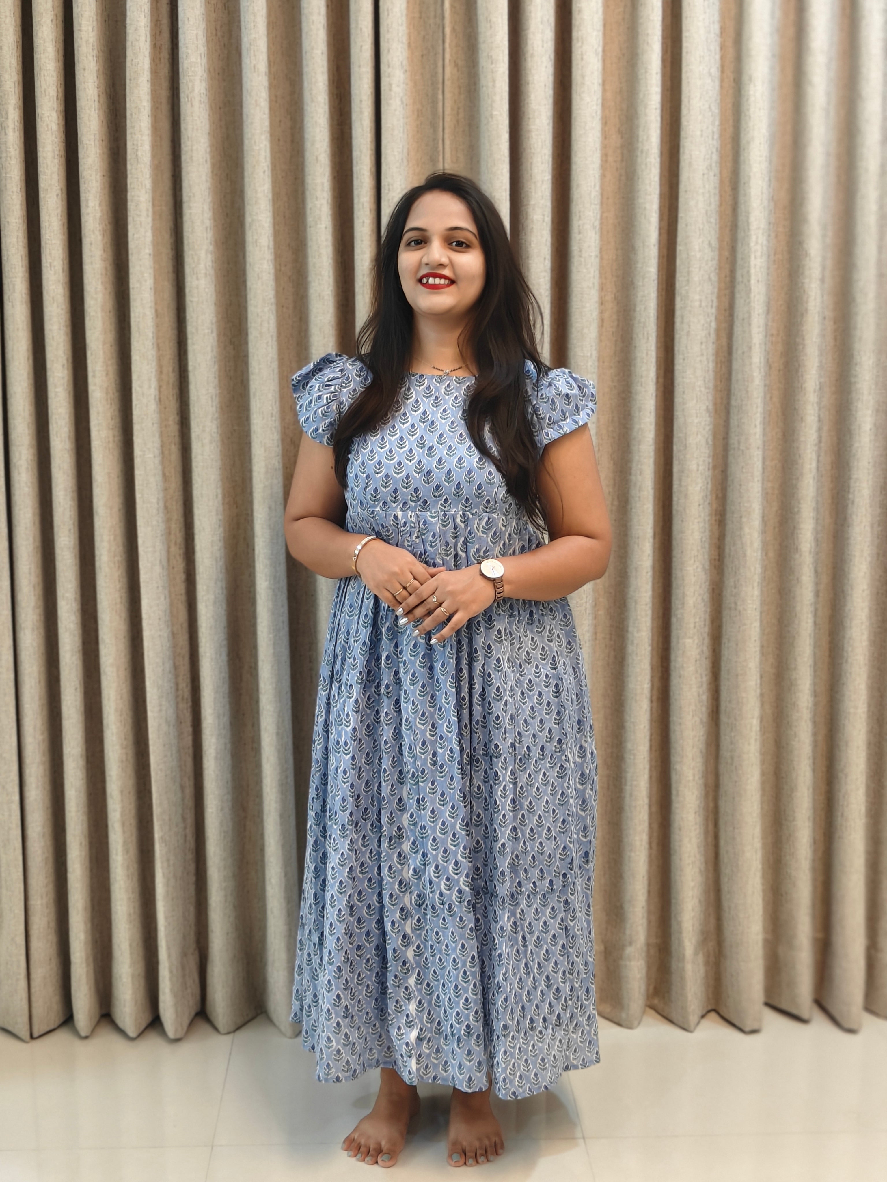 Handblock Print Mul Cotton Casual Wear Frock