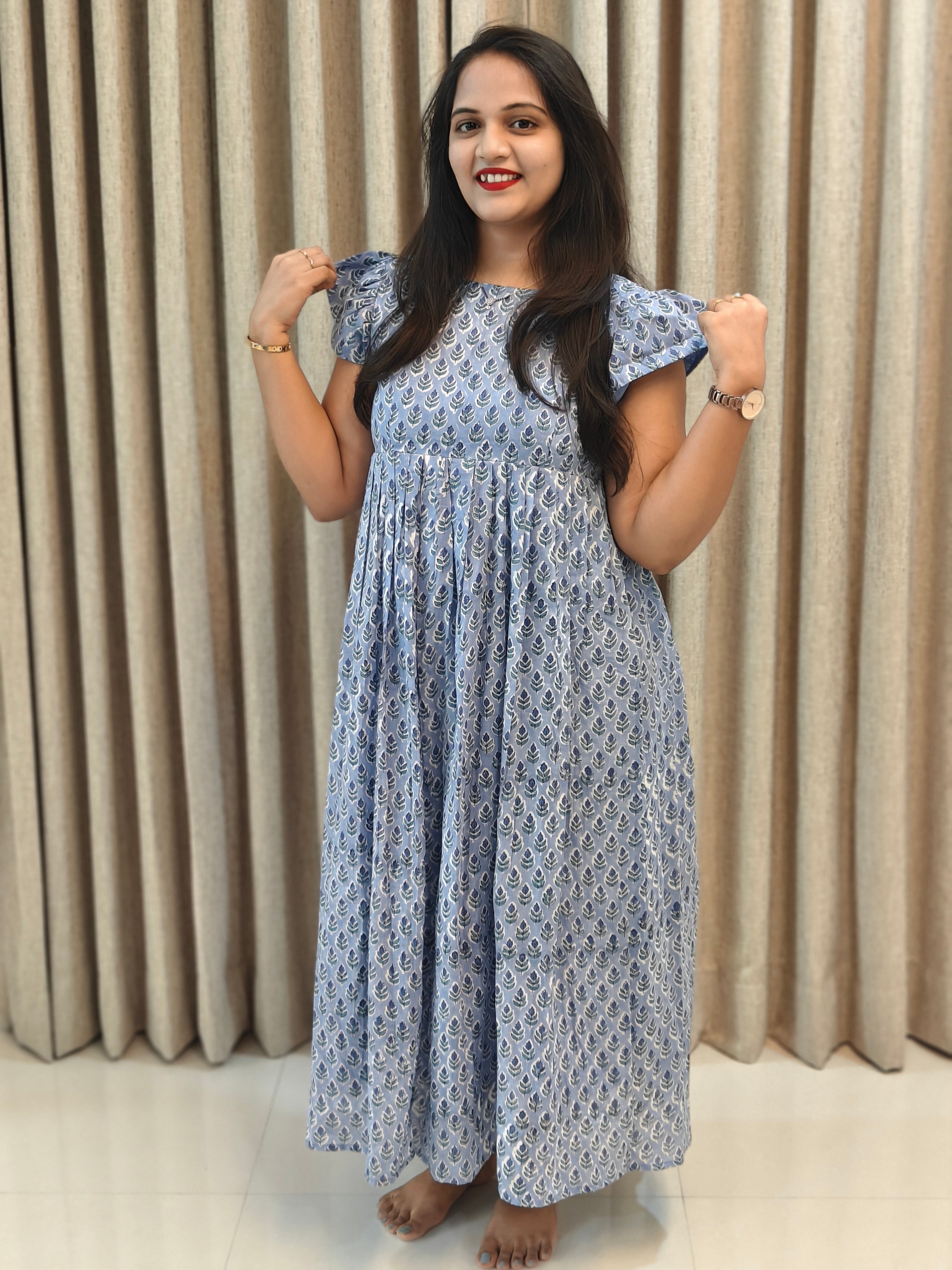 Handblock Print Mul Cotton Casual Wear Frock