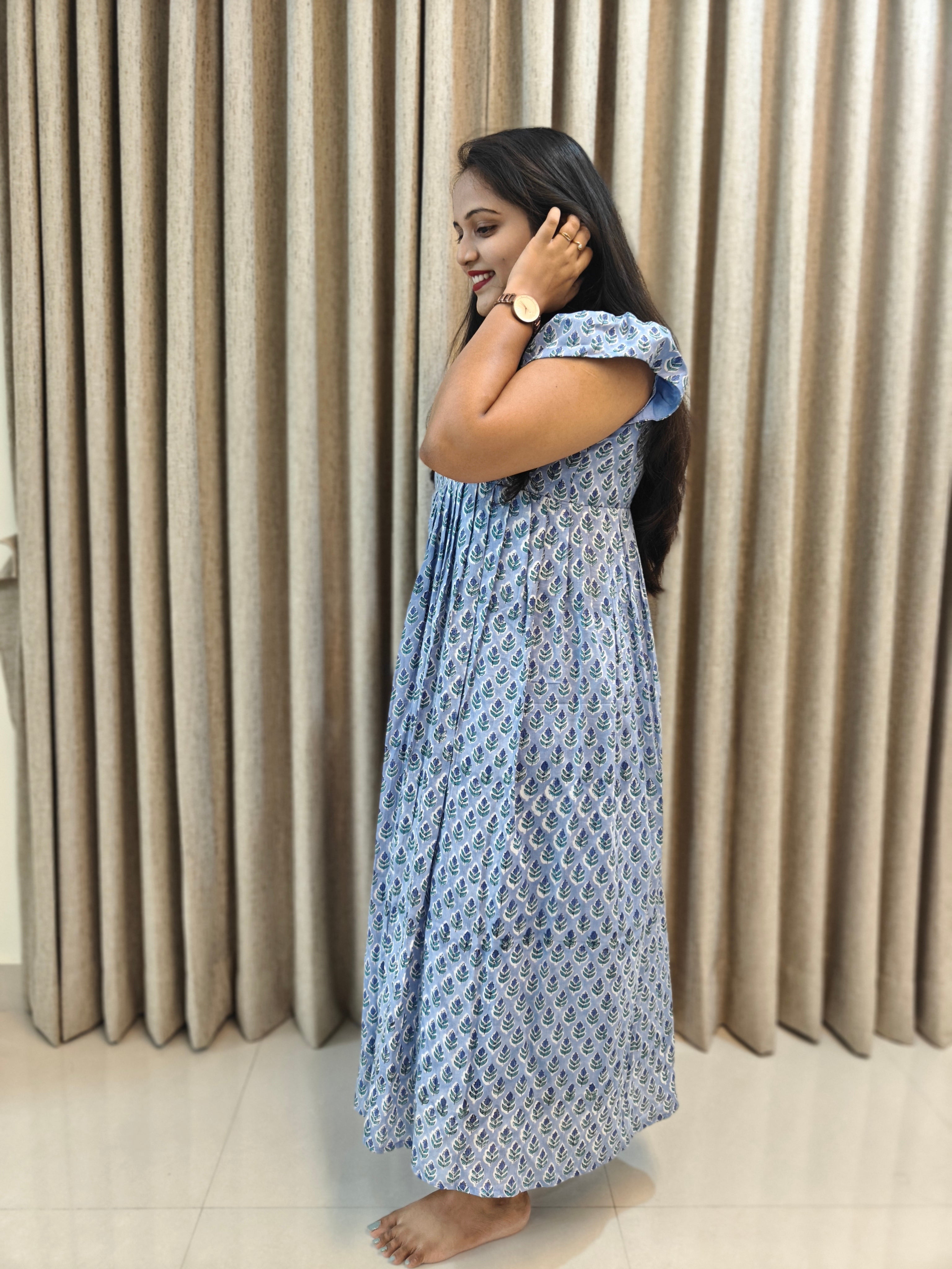 Handblock Print Mul Cotton Casual Wear Frock