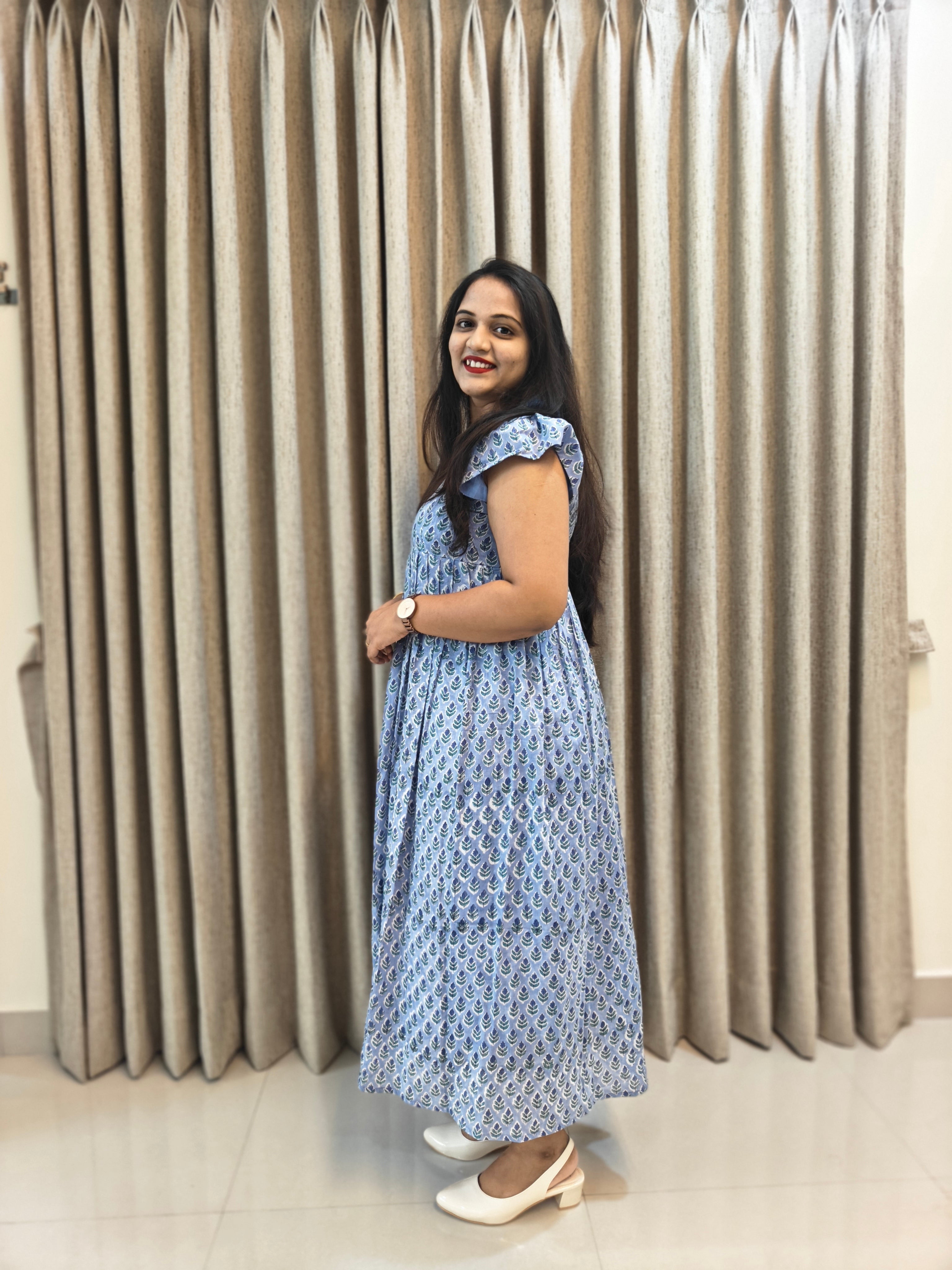 Handblock Print Mul Cotton Casual Wear Frock