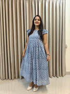 Handblock Print Mul Cotton Casual Wear Frock