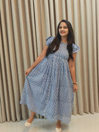 Handblock Print Mul Cotton Casual Wear Frock
