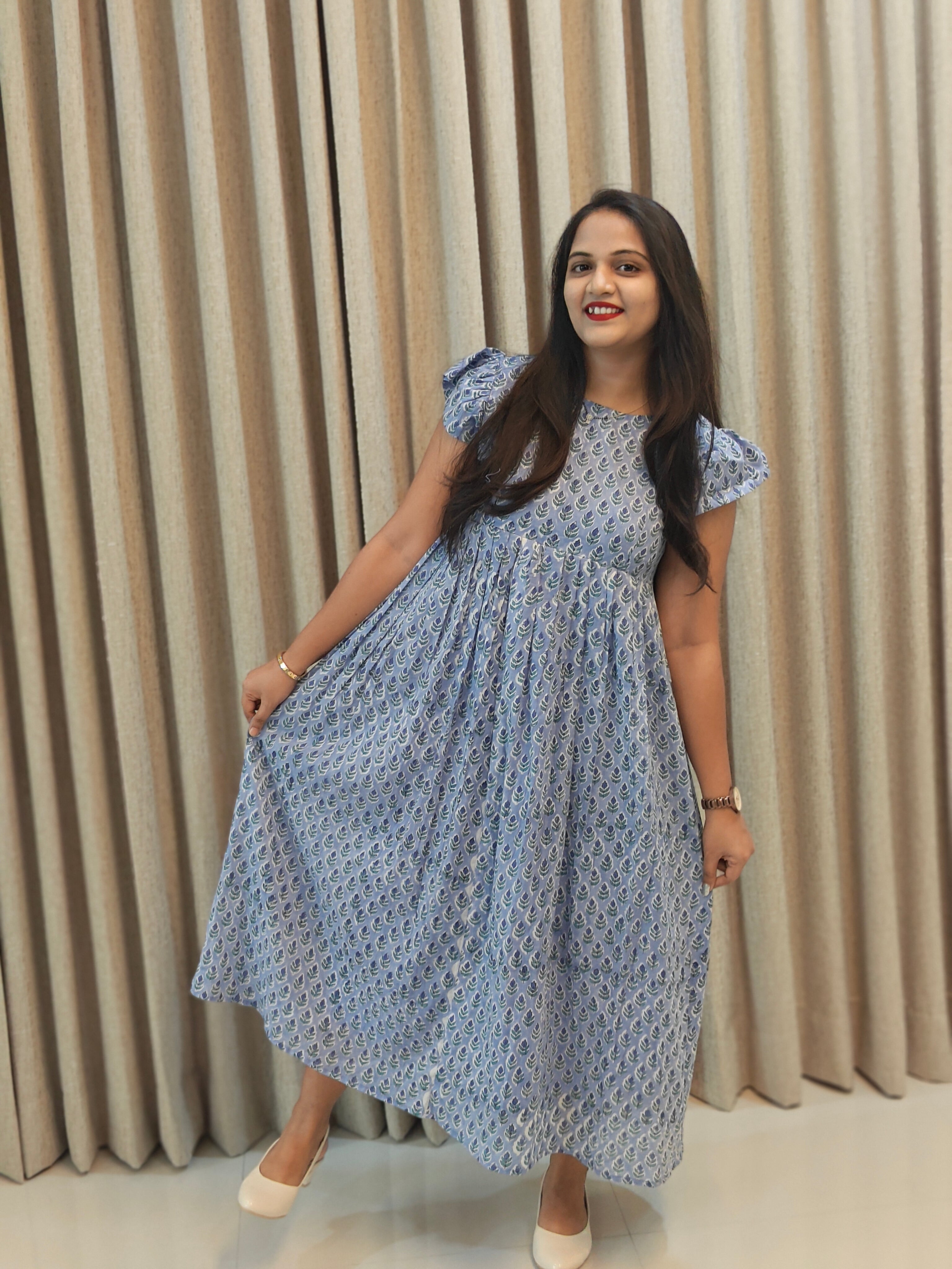 Handblock Print Mul Cotton Casual Wear Frock