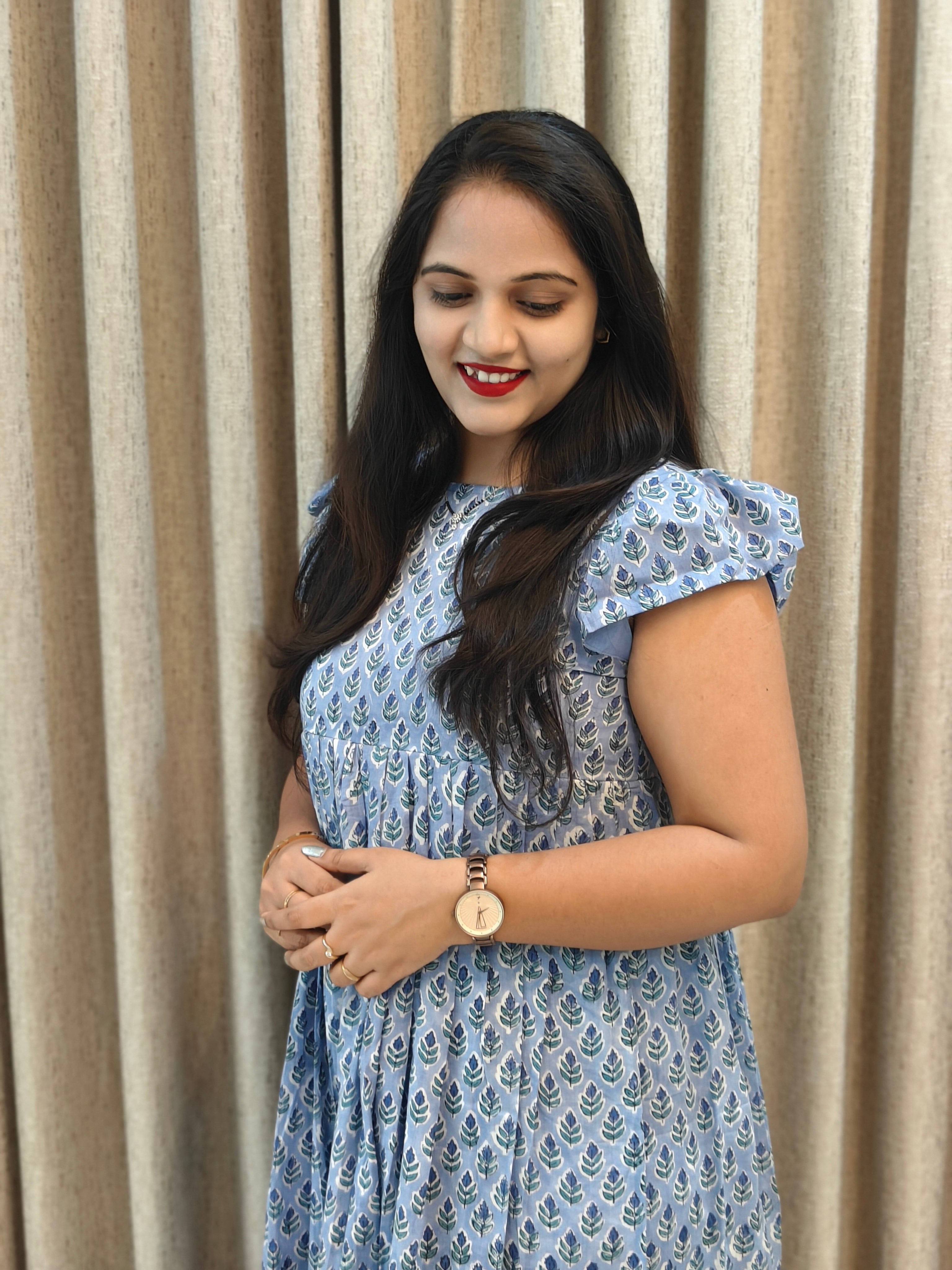 Handblock Print Mul Cotton Casual Wear Frock