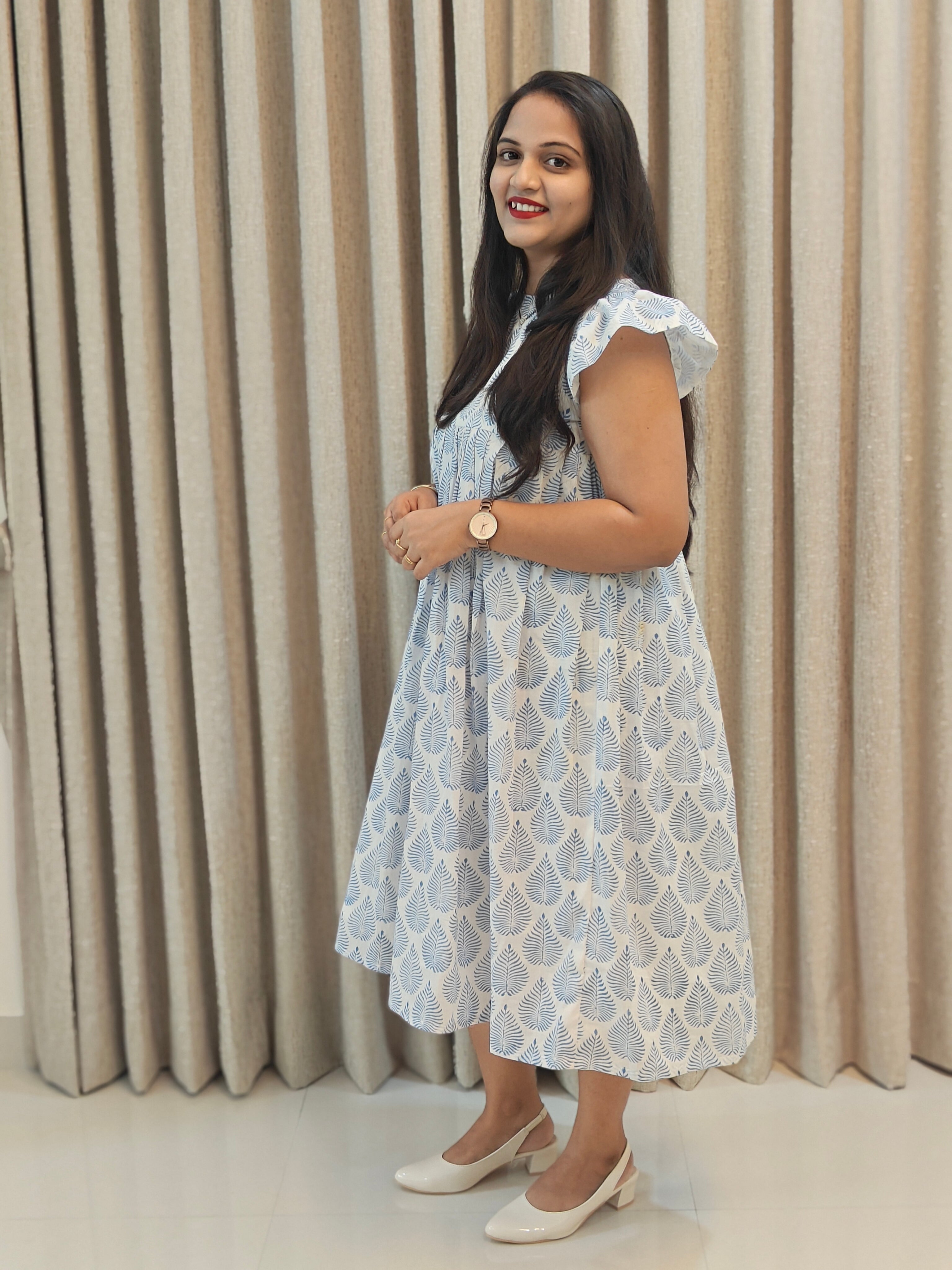 Premium Mul Cotton Handblock Frock - Casual Wear