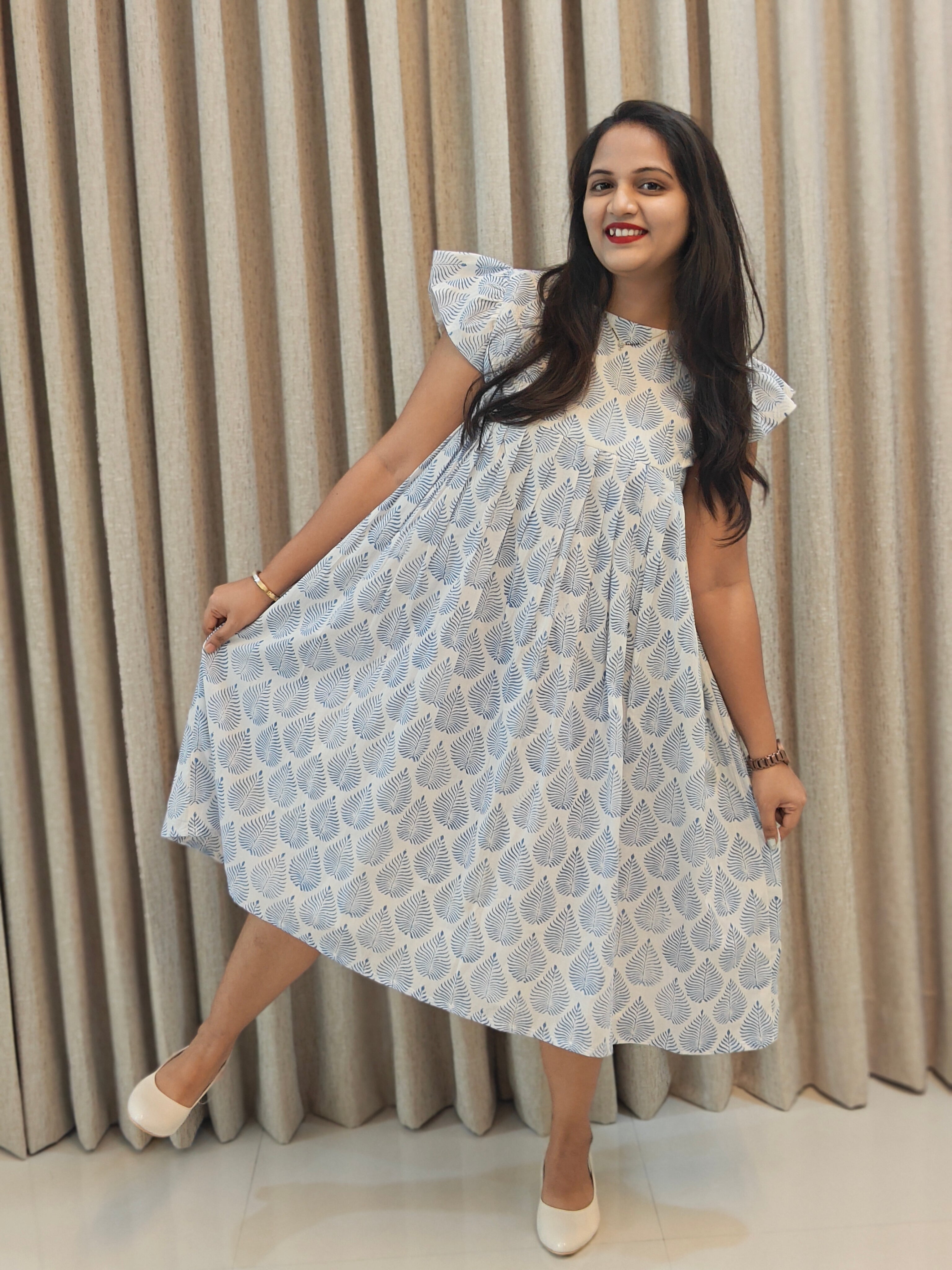 Premium Mul Cotton Handblock Frock - Casual Wear