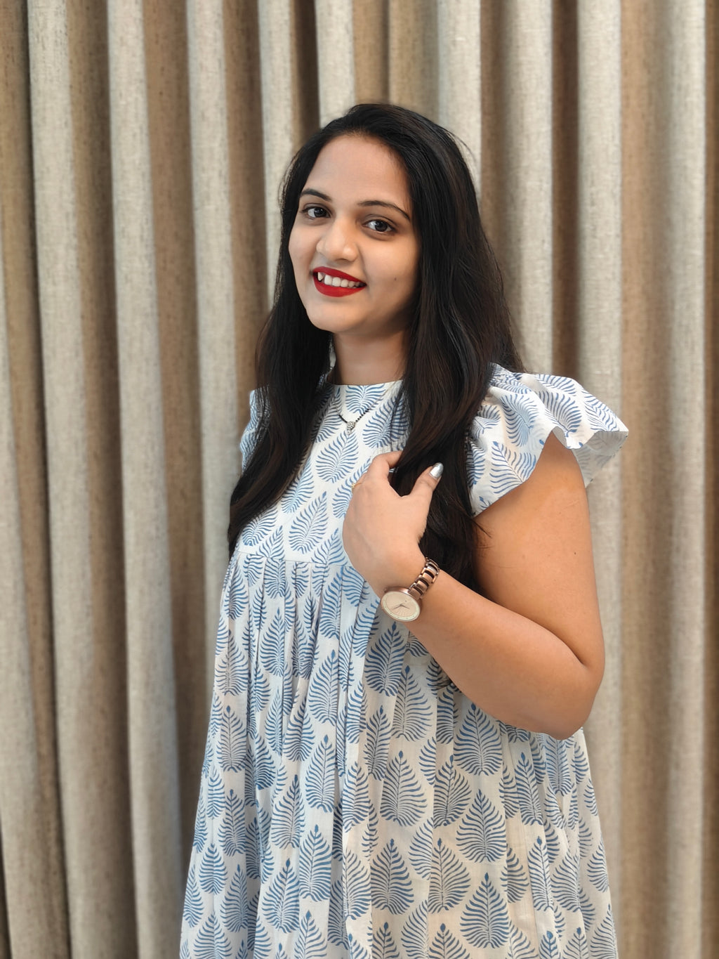 Premium Mul Cotton Handblock Frock - Casual Wear