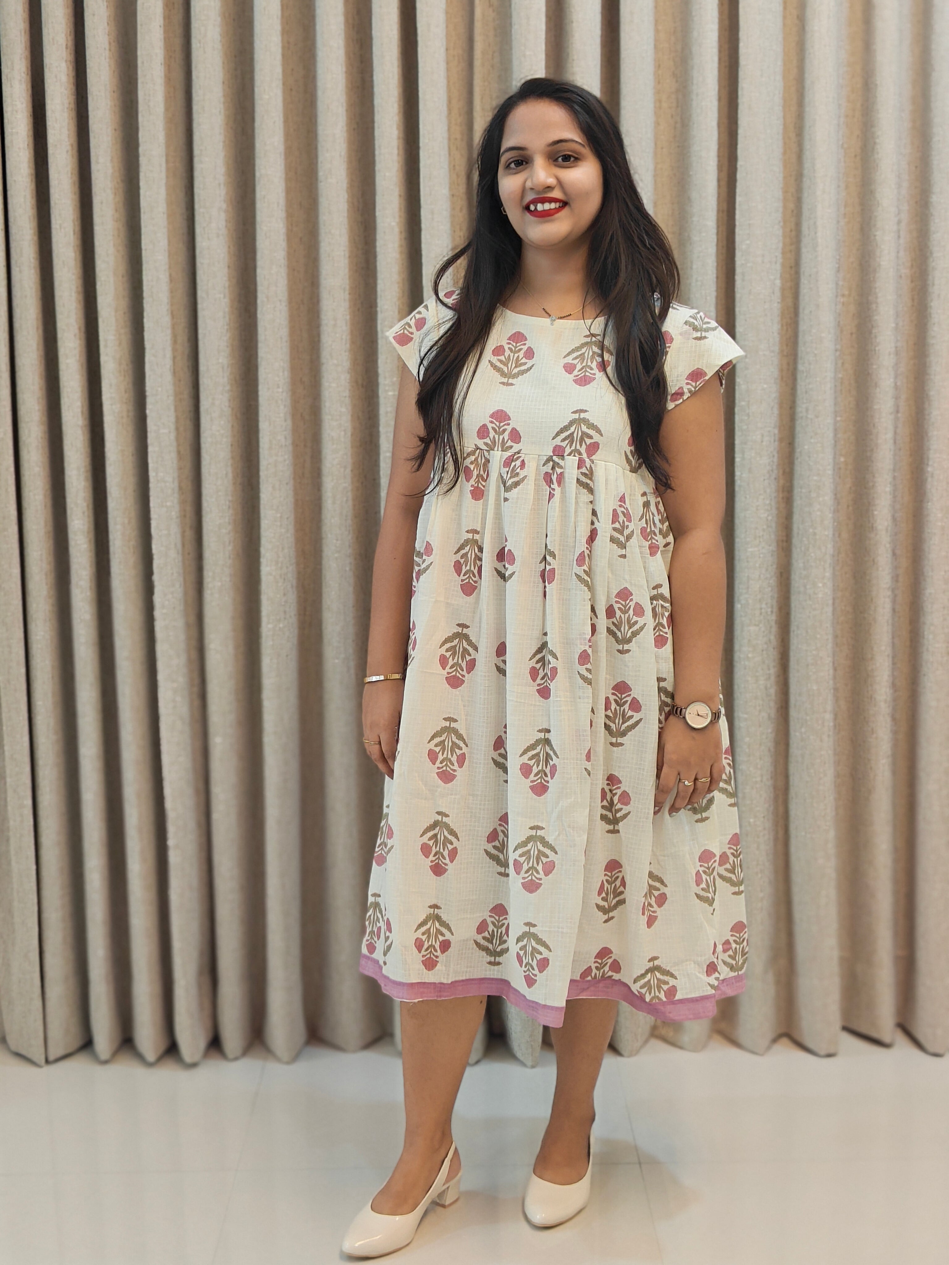 Premium Kota Doria Handblock Print Frock - Casual Wear