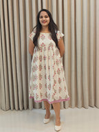 Premium Kota Doria Handblock Print Frock - Casual Wear