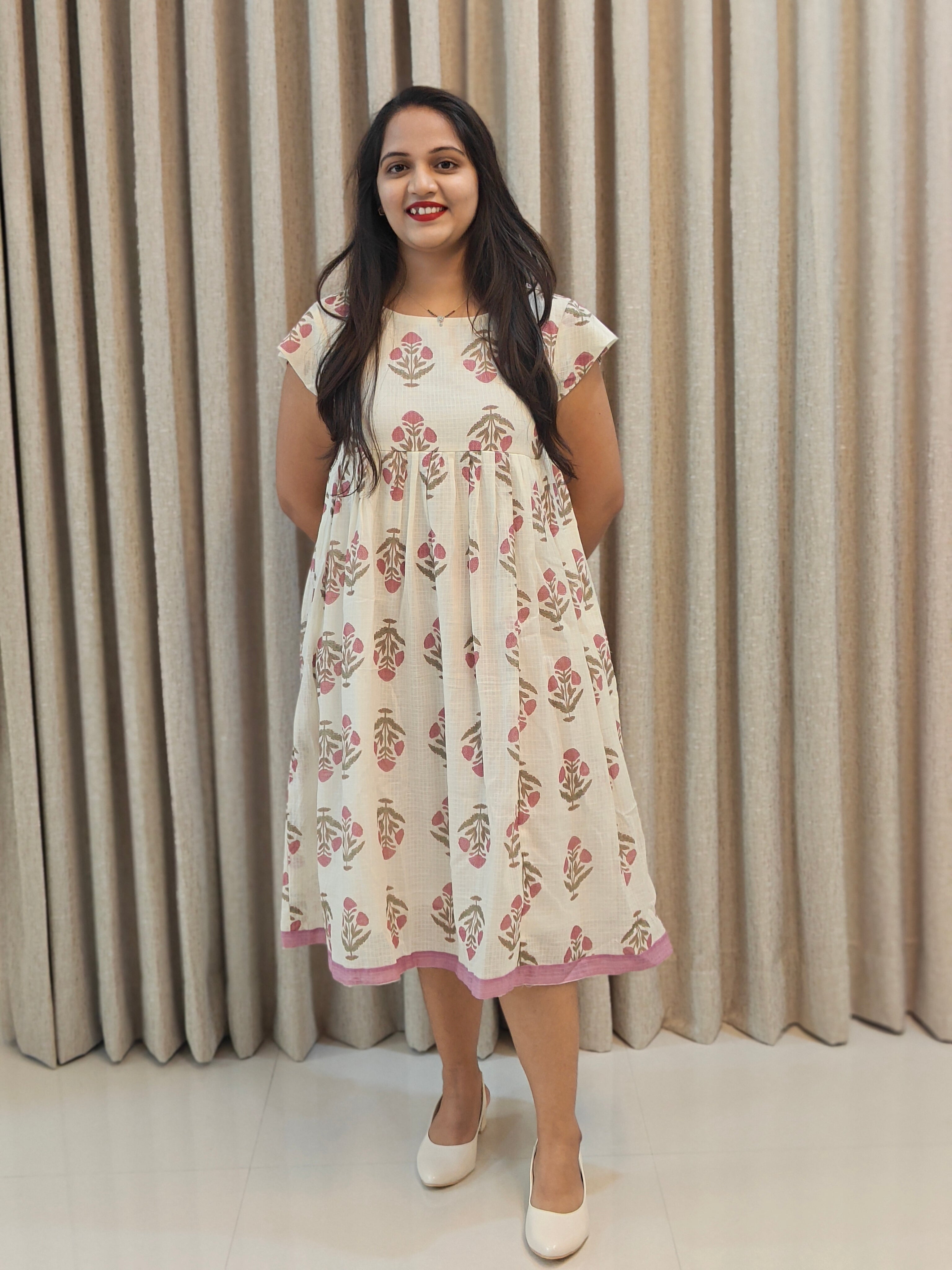 Premium Kota Doria Handblock Print Frock - Casual Wear