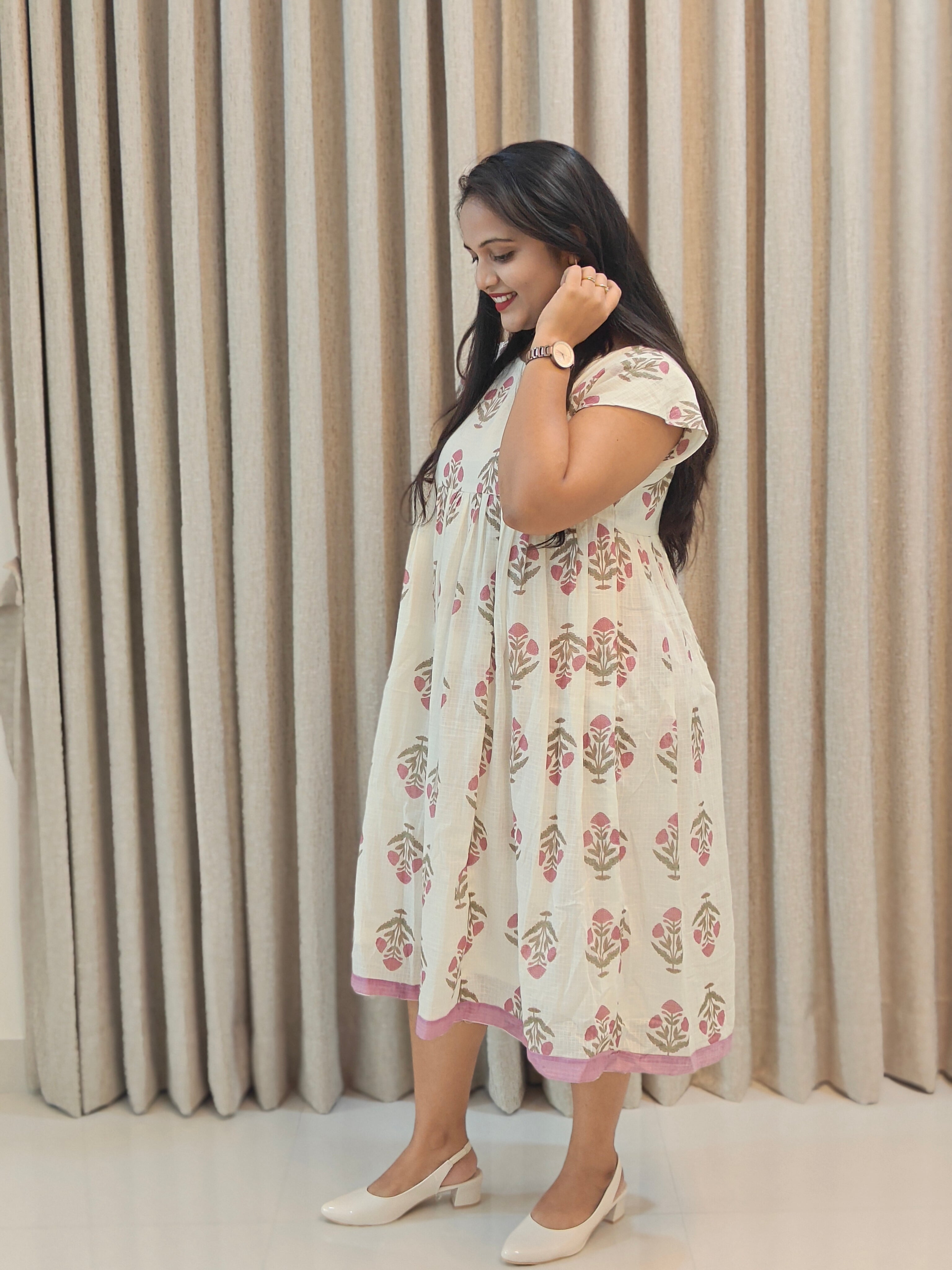 Premium Kota Doria Handblock Print Frock - Casual Wear