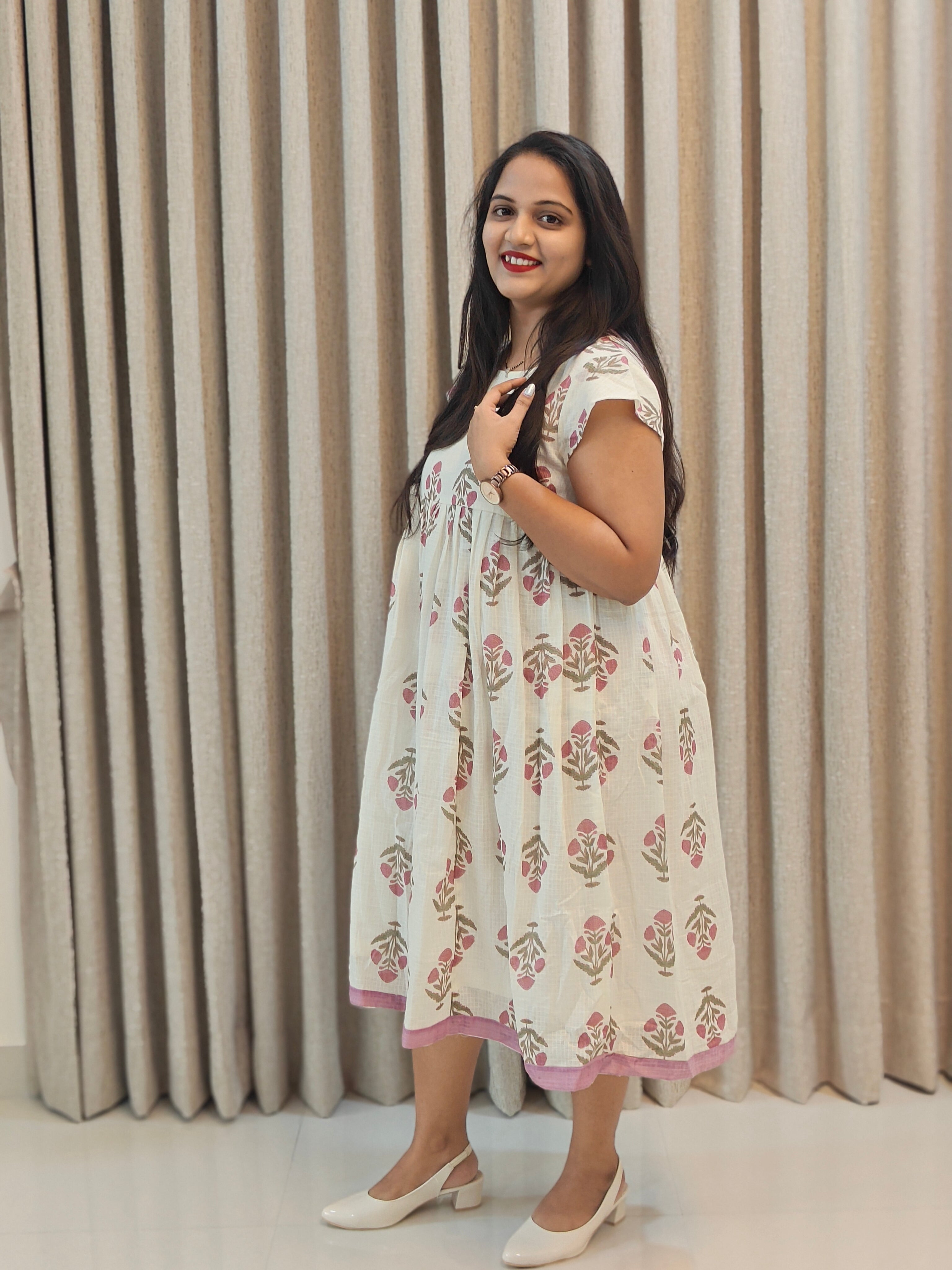 Premium Kota Doria Handblock Print Frock - Casual Wear