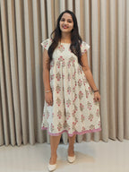 Premium Kota Doria Handblock Print Frock - Casual Wear