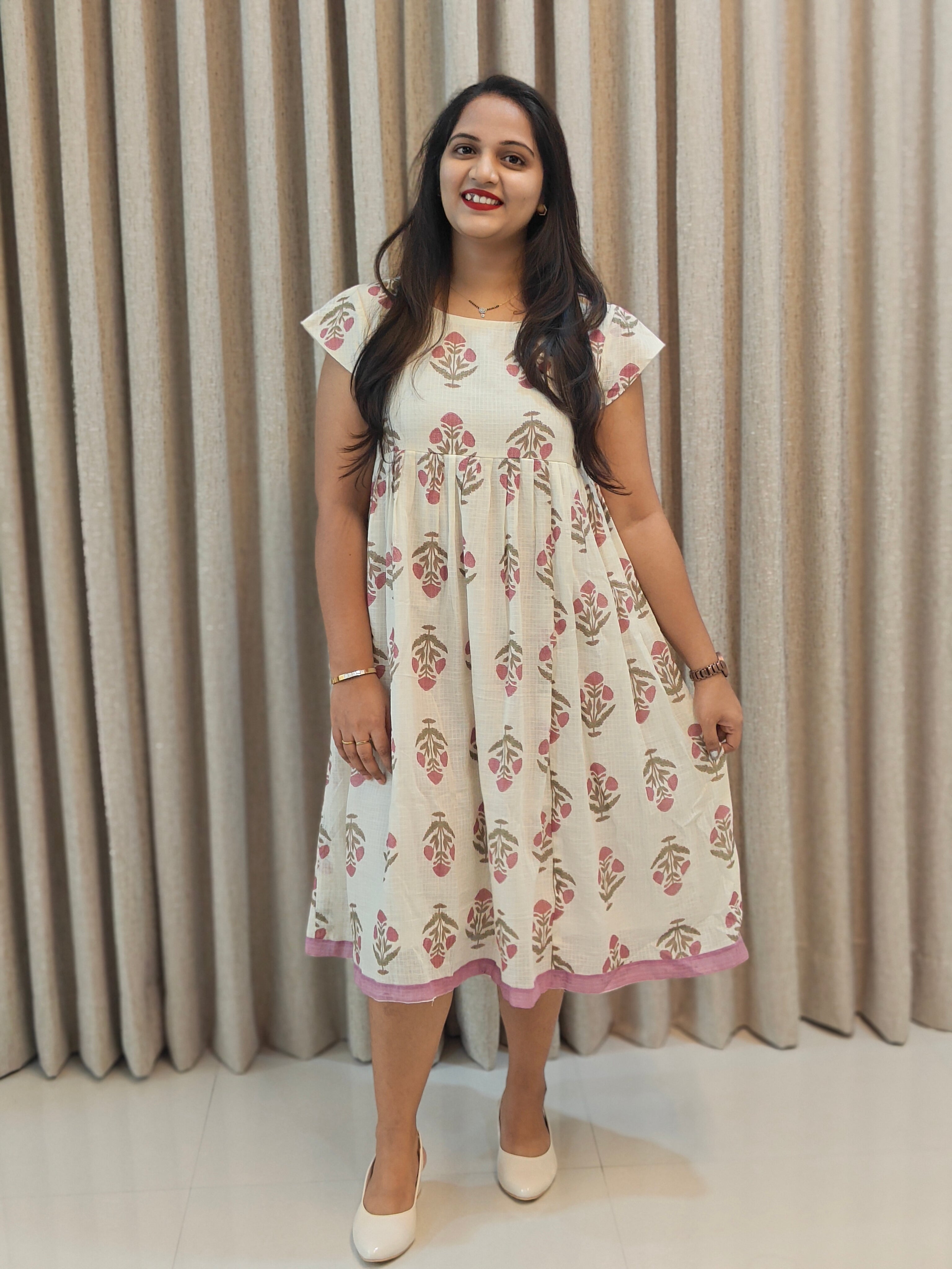 Premium Kota Doria Handblock Print Frock - Casual Wear