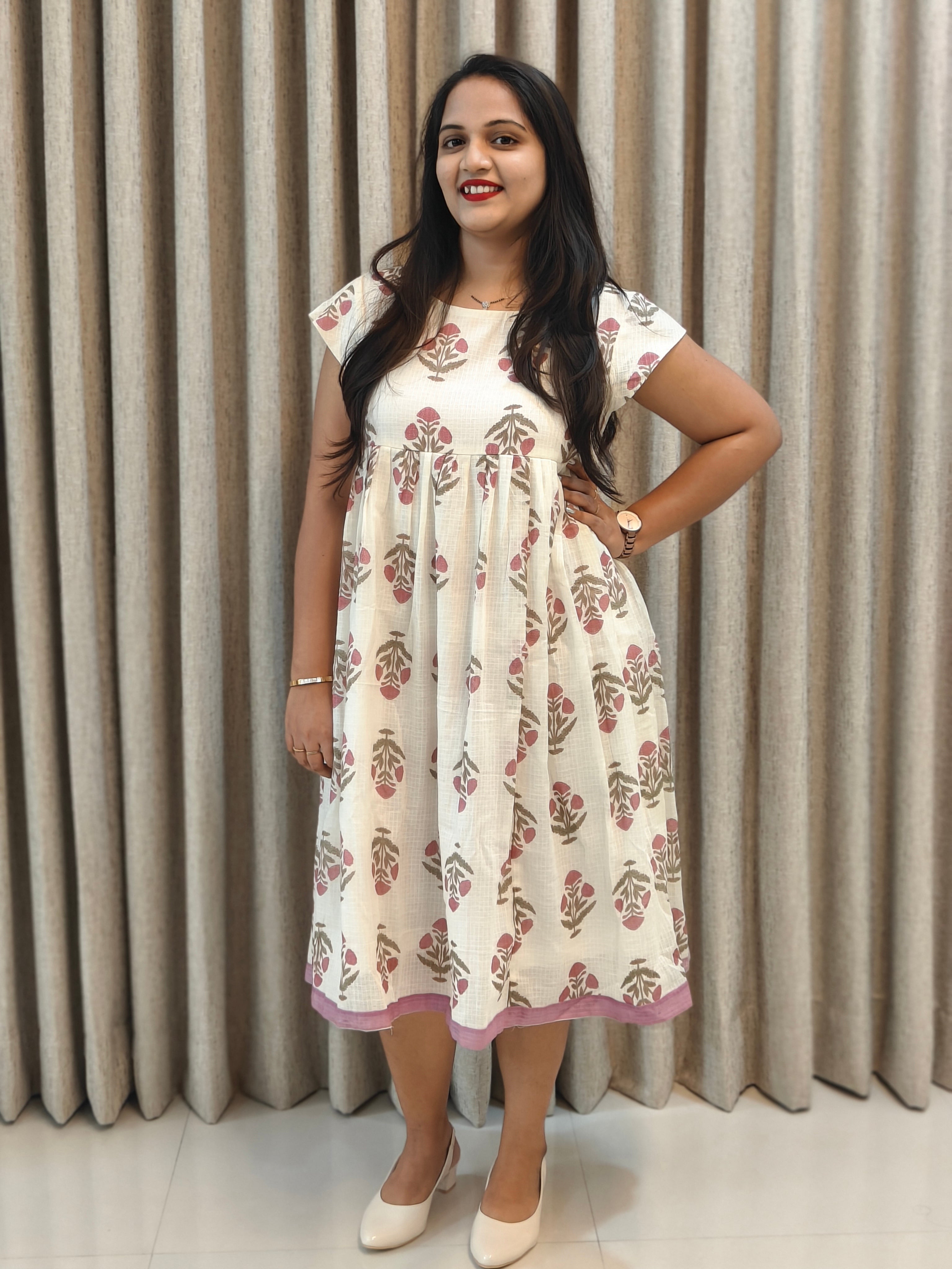 Premium Kota Doria Handblock Print Frock - Casual Wear