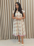 Premium Kota Doria Handblock Print Frock - Casual Wear